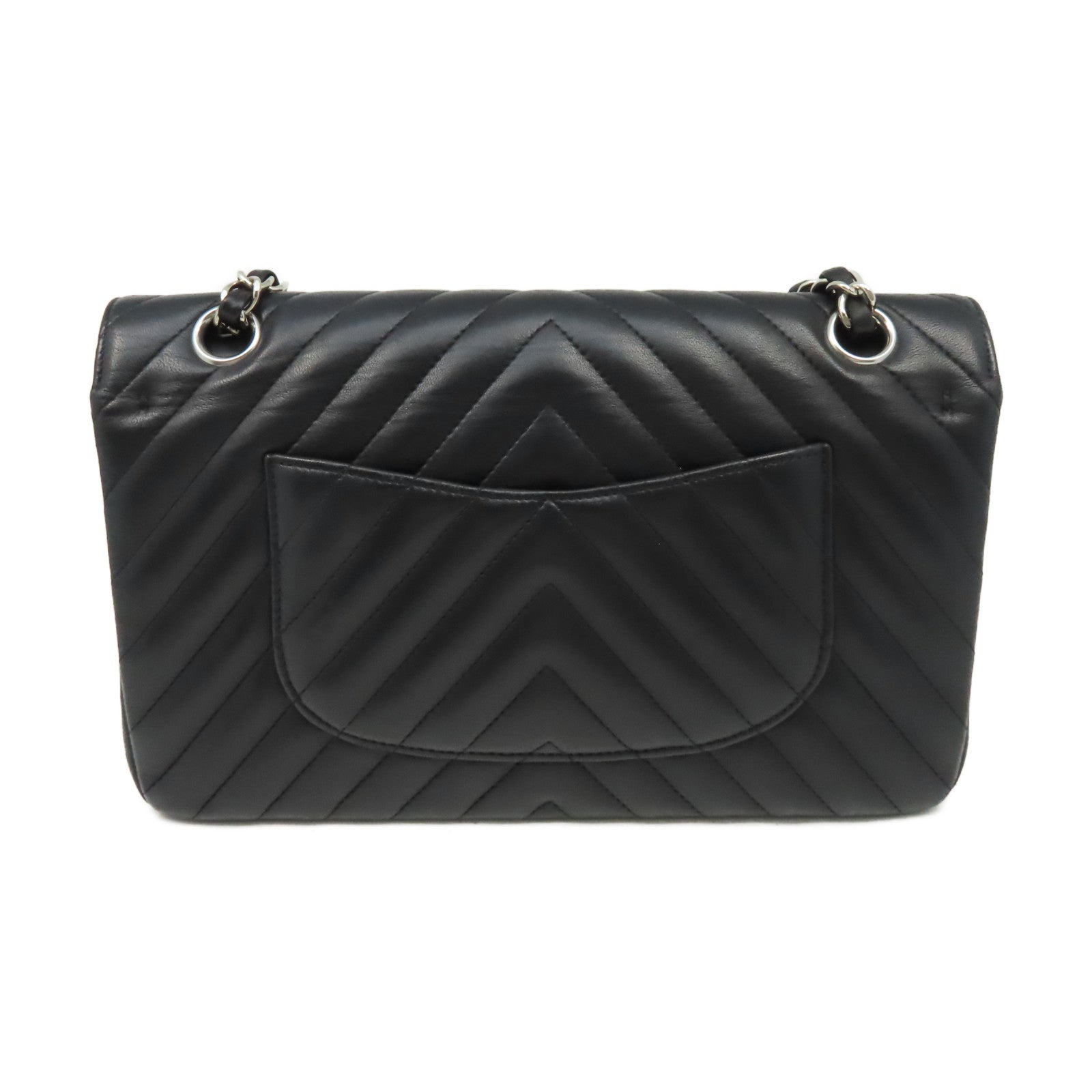 CHANEL **【激減優惠】斜紋牛皮皮革Medium Classic Flap Chain Shoulder Bag銀扣鏈帶肩背袋黑色