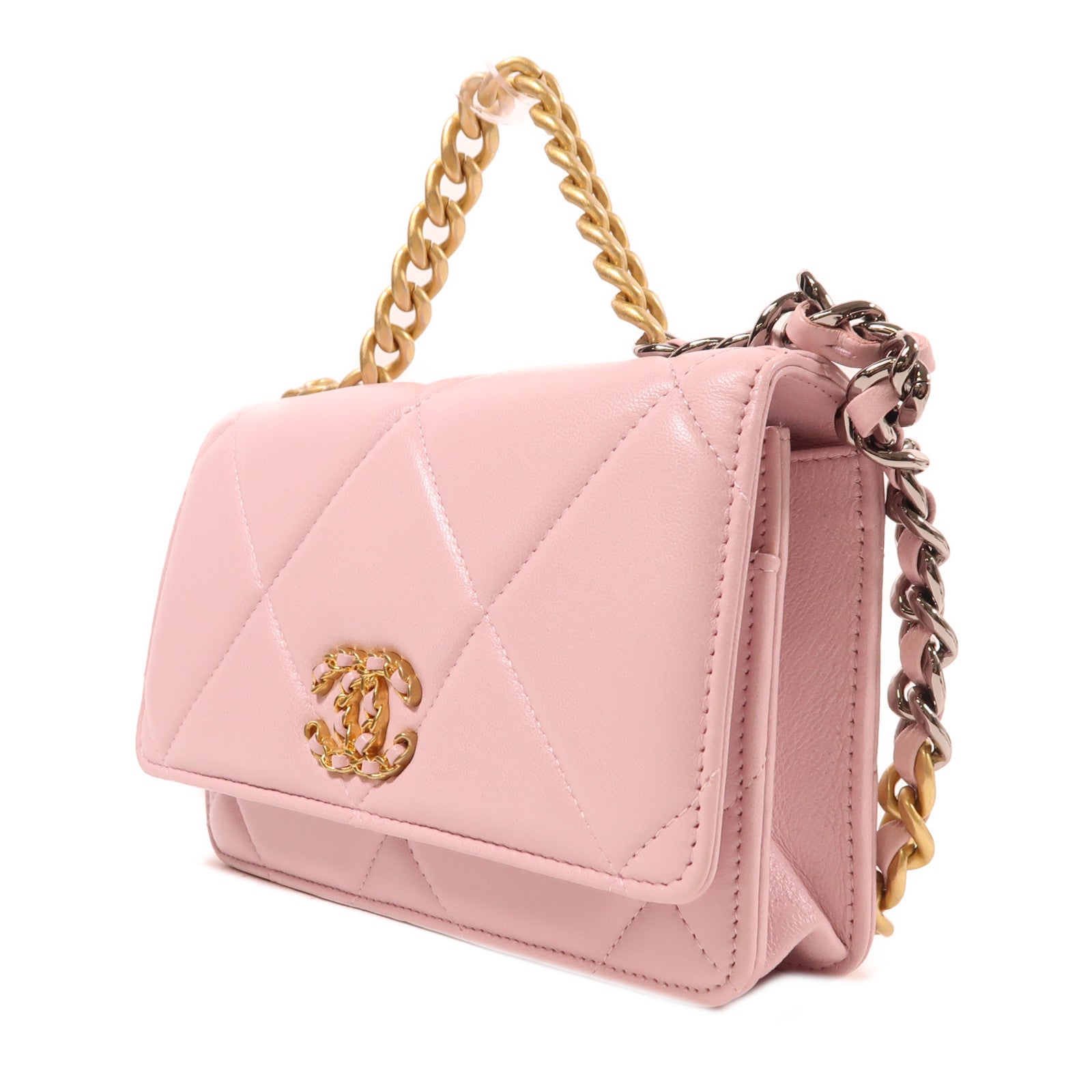 CHANEL 羊皮皮革19 WOC Wallet On Chain鏈帶手挽肩背兩用袋