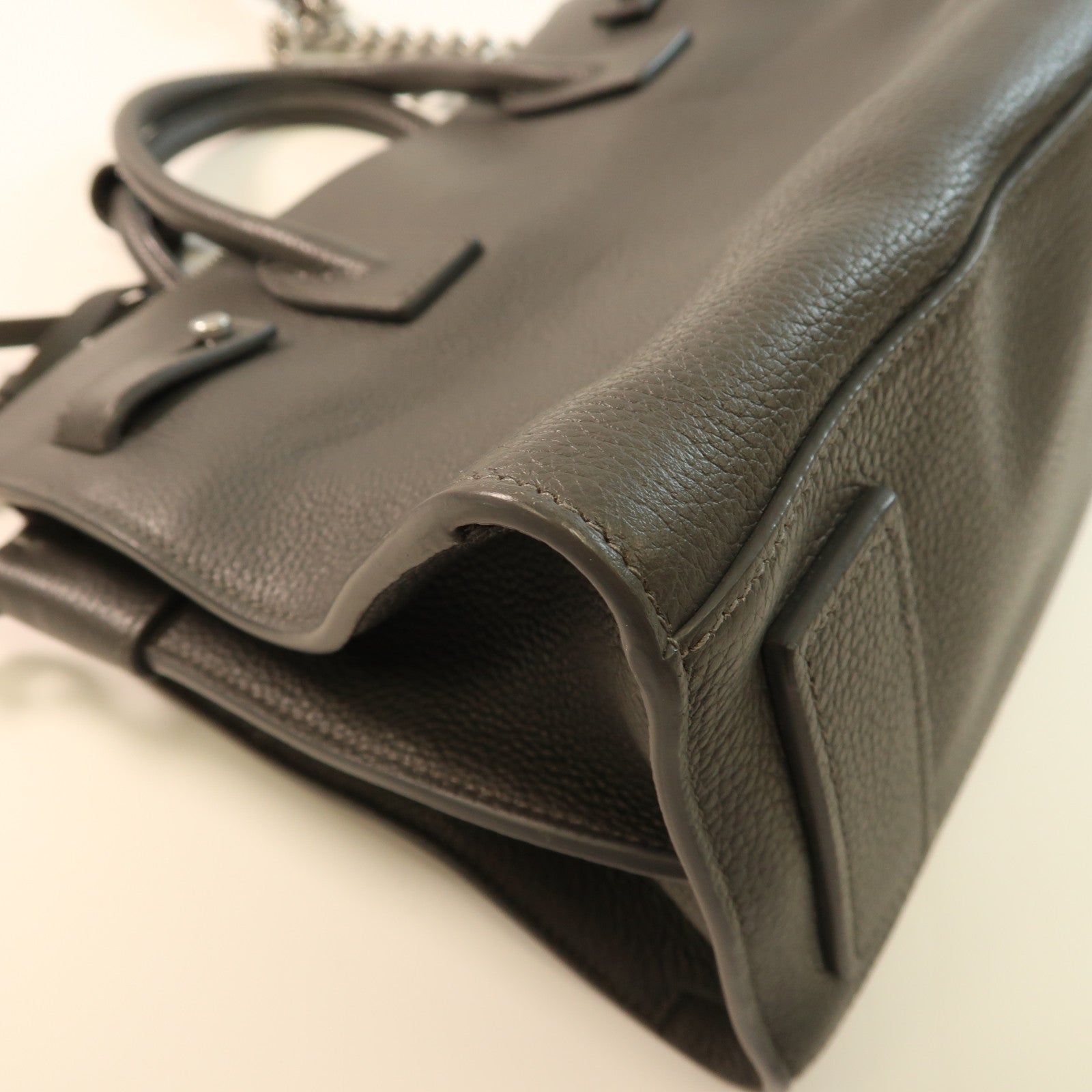 SAINT LAURENT 牛皮皮革2 Way Shoulder銀扣手挽肩背兩用袋灰色