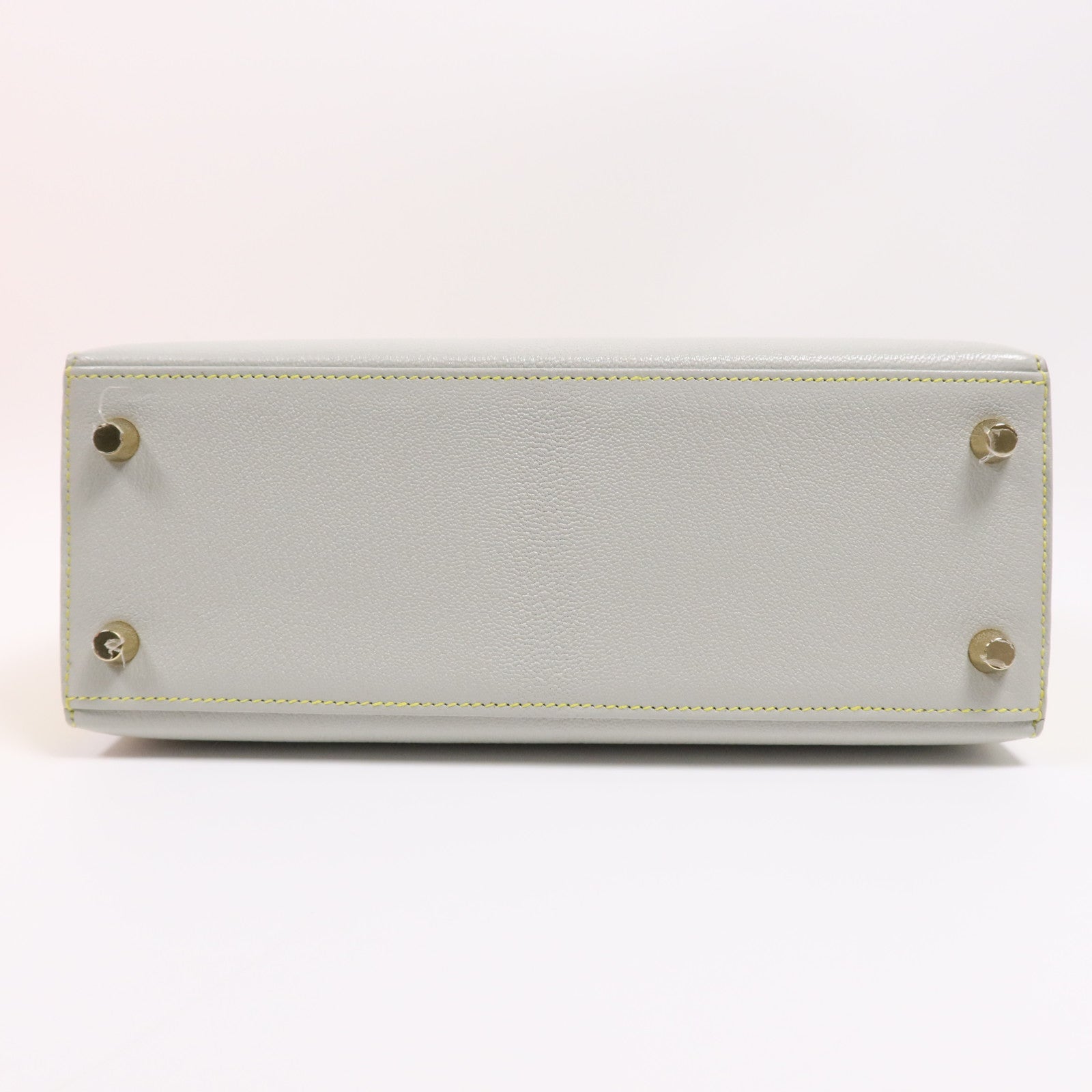 HERMES Cherve皮革Kelly 25金扣手挽肩背兩用袋 Gris Perle/Lime