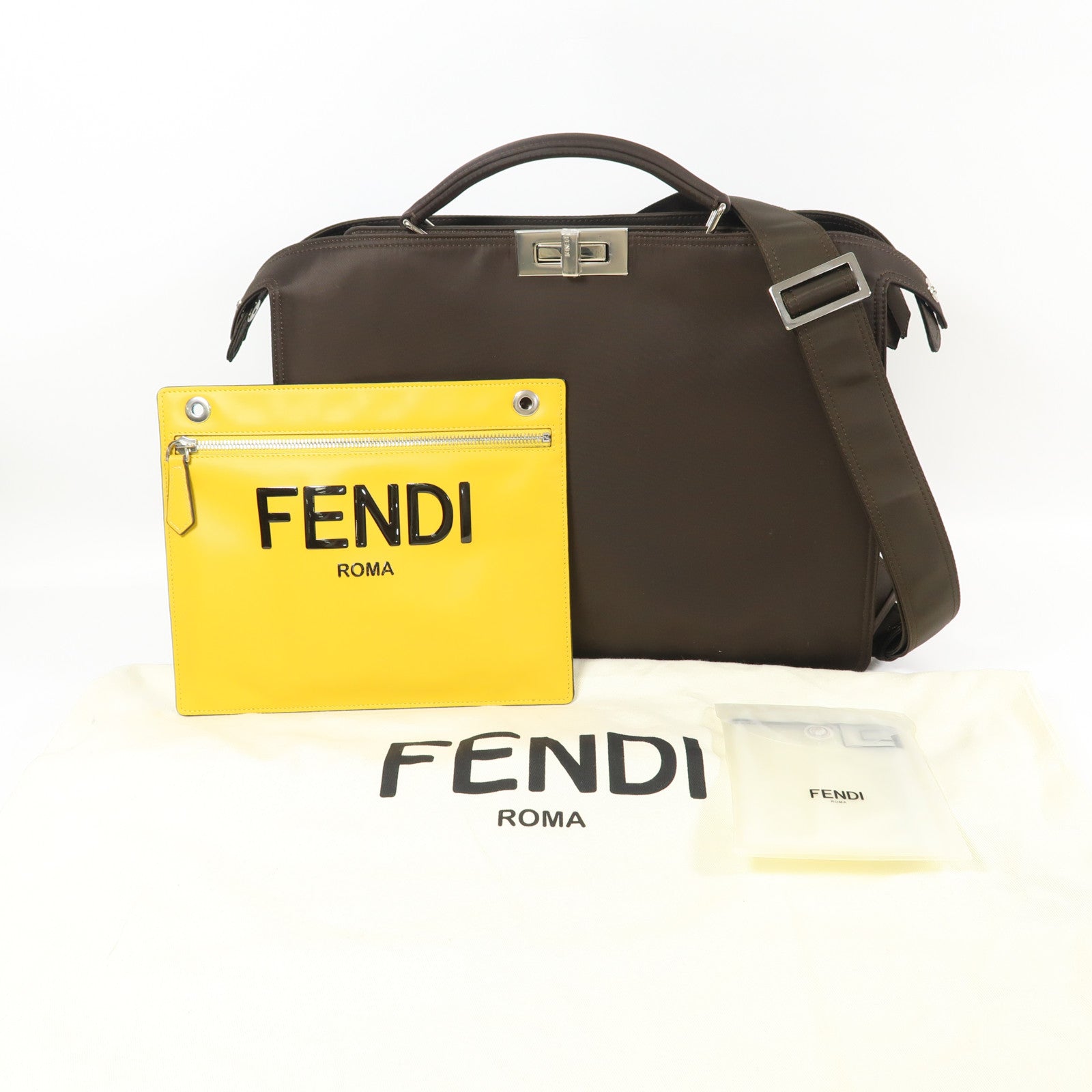 FENDI 尼龍Peekaboo銀扣手挽肩背兩用袋