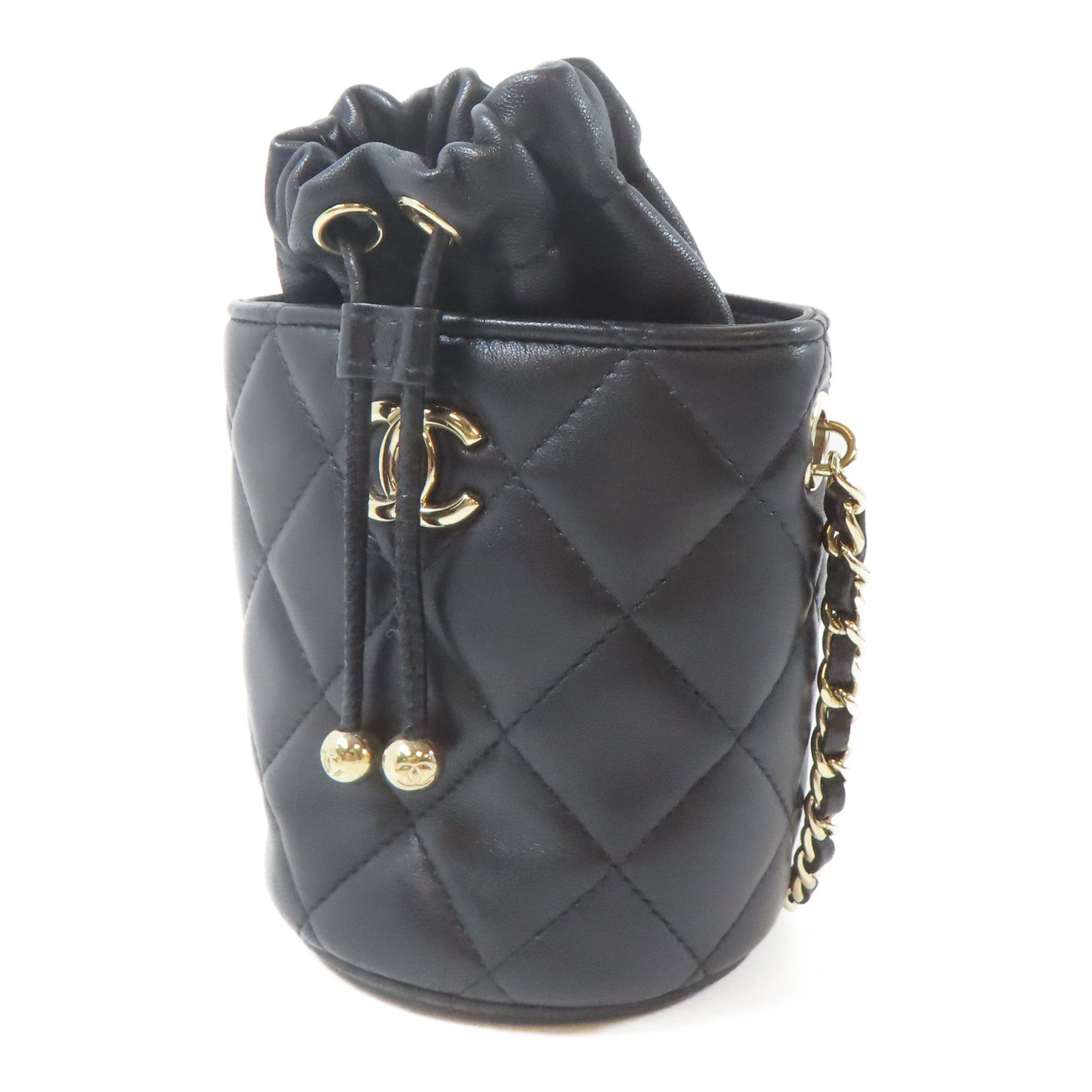 CHANEL 菱格羊皮皮革Bucket Bag金扣肩背袋黑色