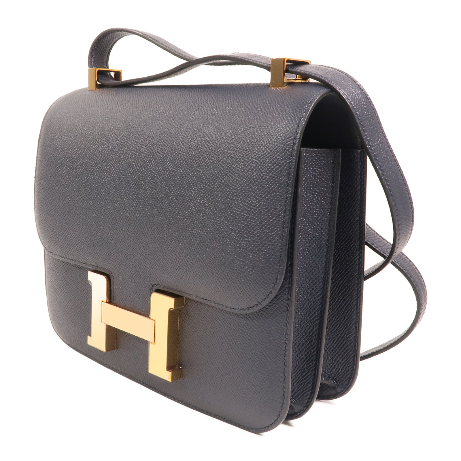 HERMES Epsom皮革Constance24金扣肩背袋Bleu Indigo
