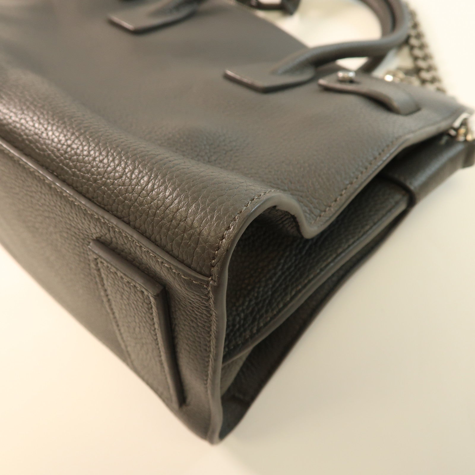 SAINT LAURENT 牛皮皮革2 Way Shoulder銀扣手挽肩背兩用袋灰色