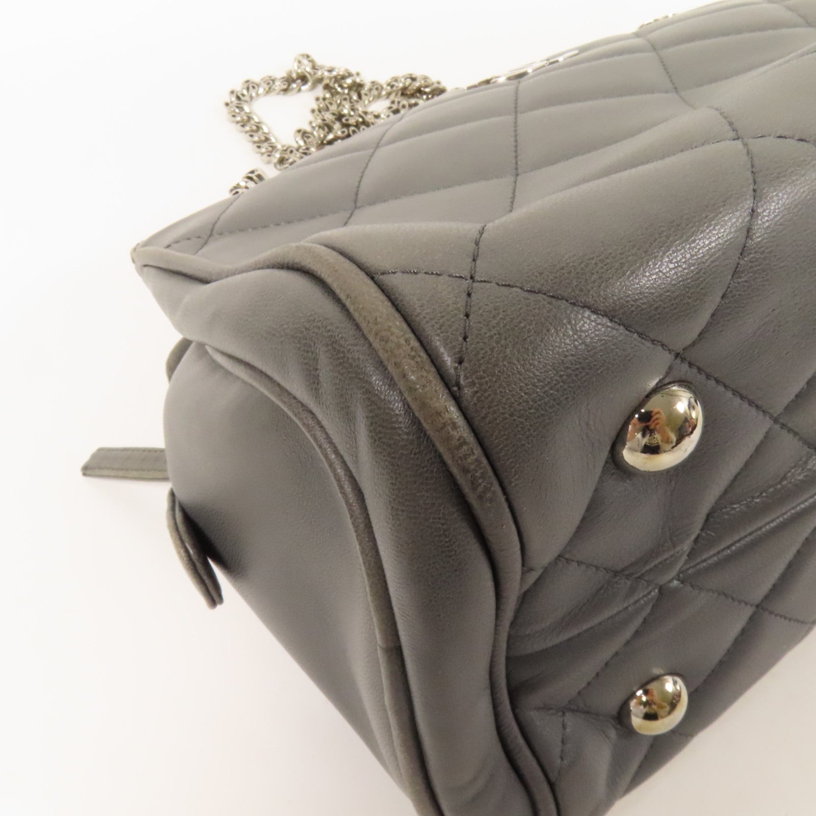 CHANEL 羊皮皮革Chain Shoulder銀扣鏈帶肩背袋