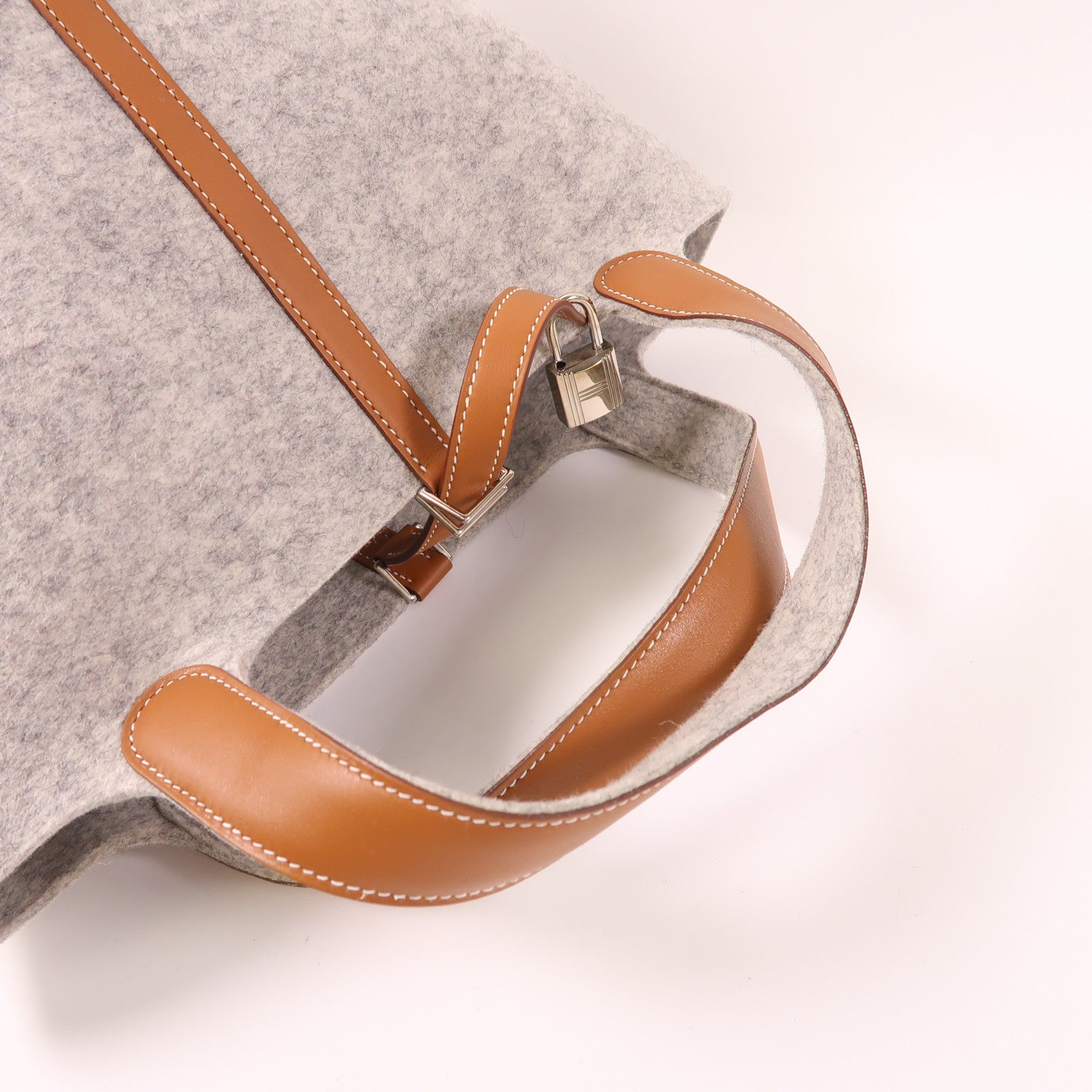 HERMES PHW Picotin MM Tote Bag Felt Gris Clair