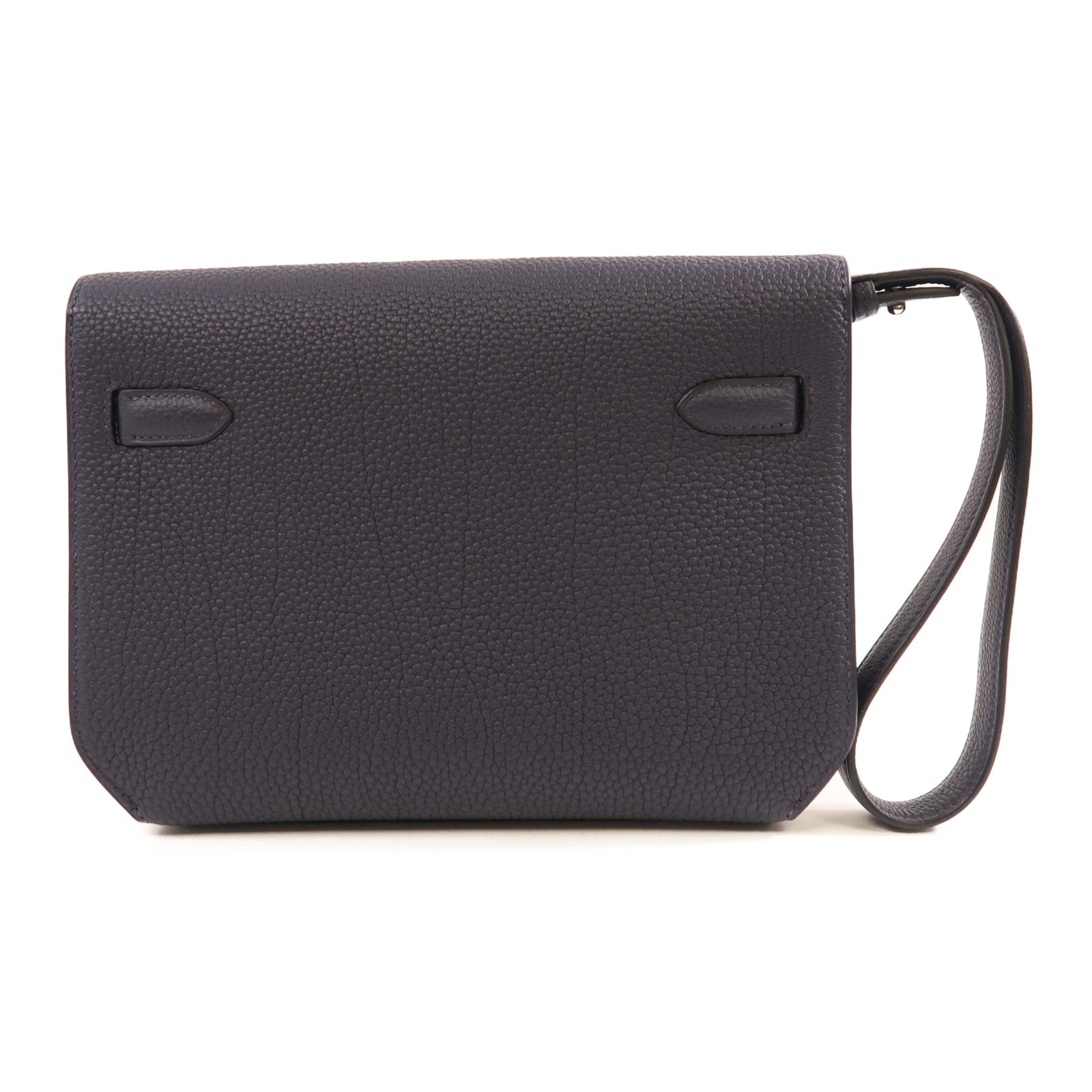 HERMES Togo皮革Kelly Depeches 25銀扣手拿包2Z Bleu Nuit