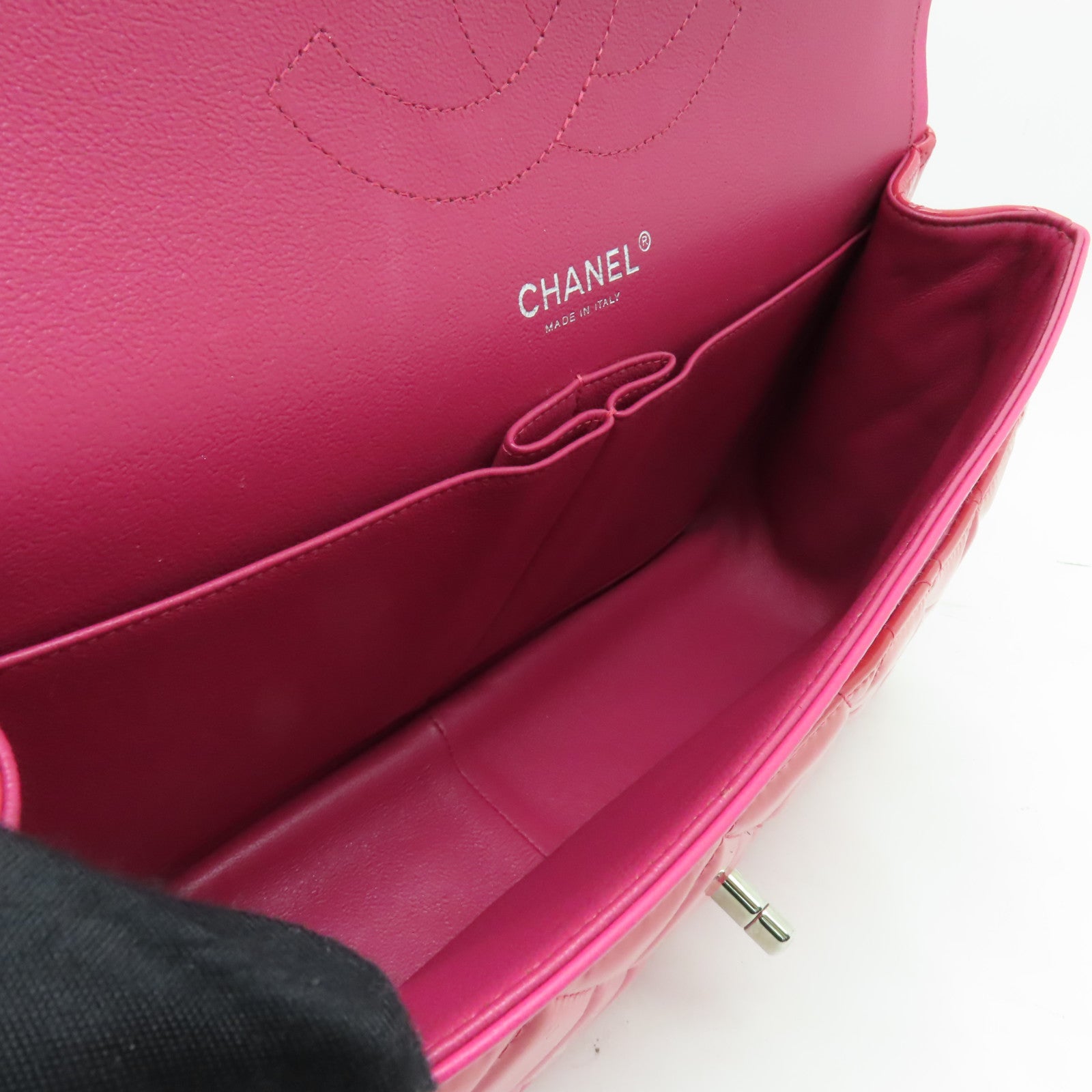 CHANEL **【激減優惠】菱格漆皮皮革Chain Shoulder Bag銀扣鏈帶肩背袋粉紅色