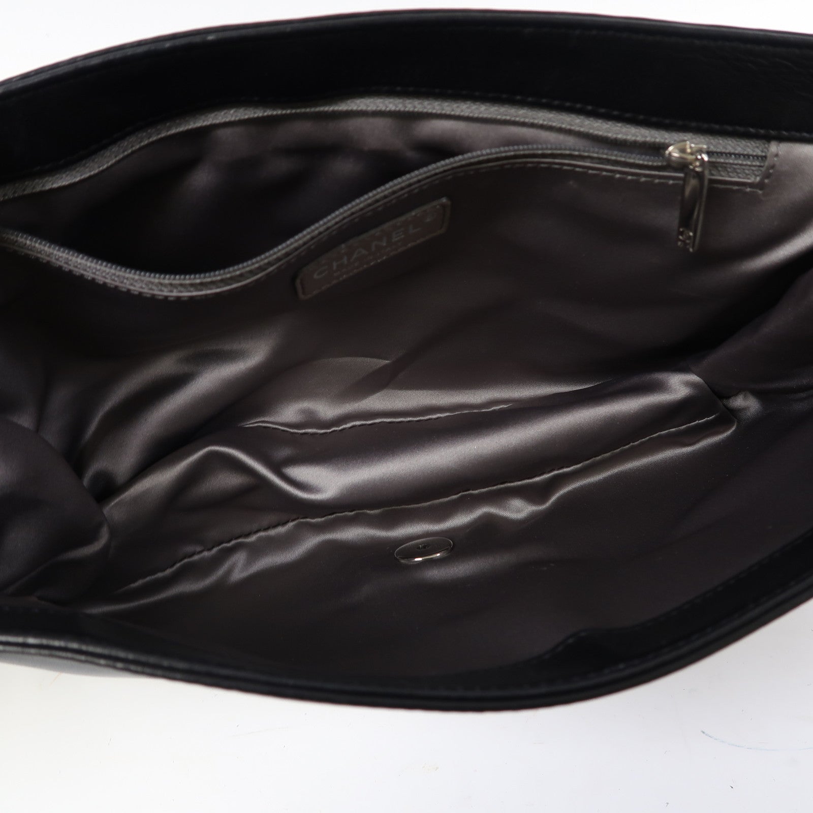 CHANEL 牛皮皮革Shoulder Bag銀扣鏈帶肩背袋黑色