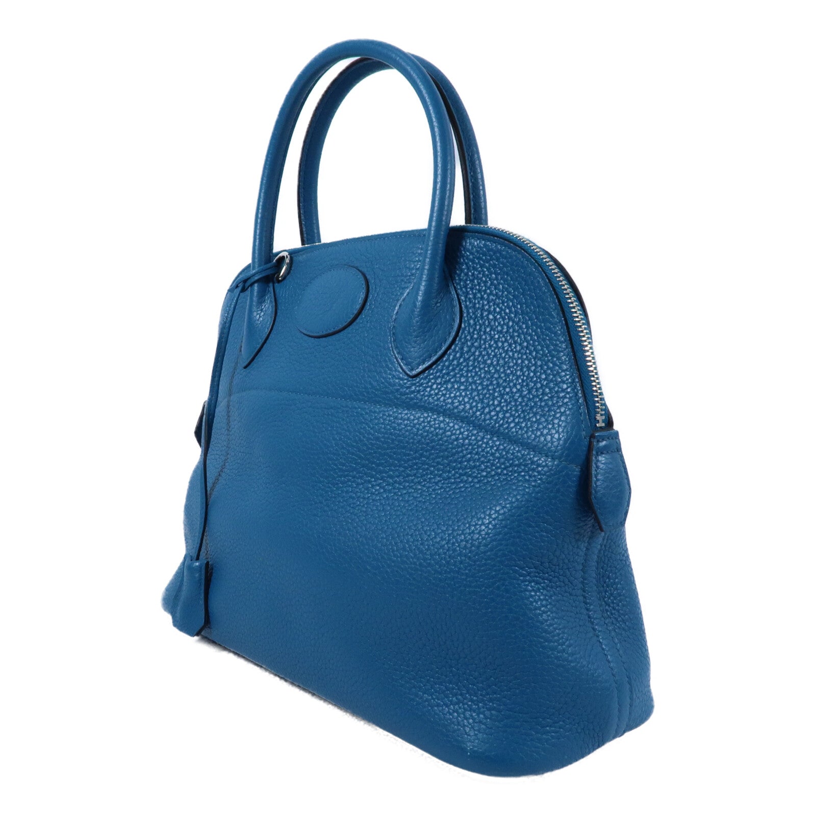 HERMES Clemence皮革Bolide 31銀扣手挽袋Bleu Izmir