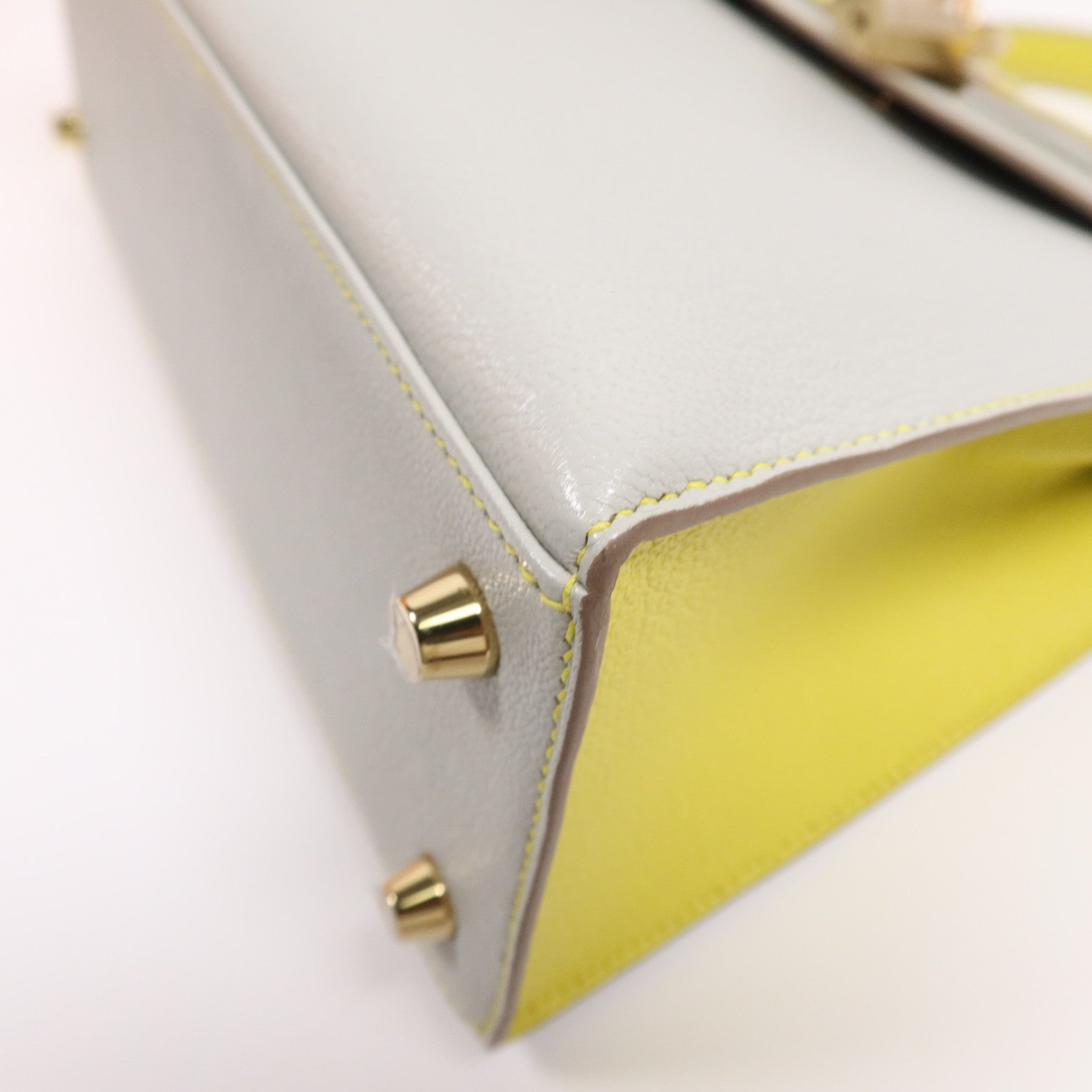 HERMES 【激減優惠】Cherve皮革Kelly 25金扣手挽肩背兩用袋 Gris Perle/Lime