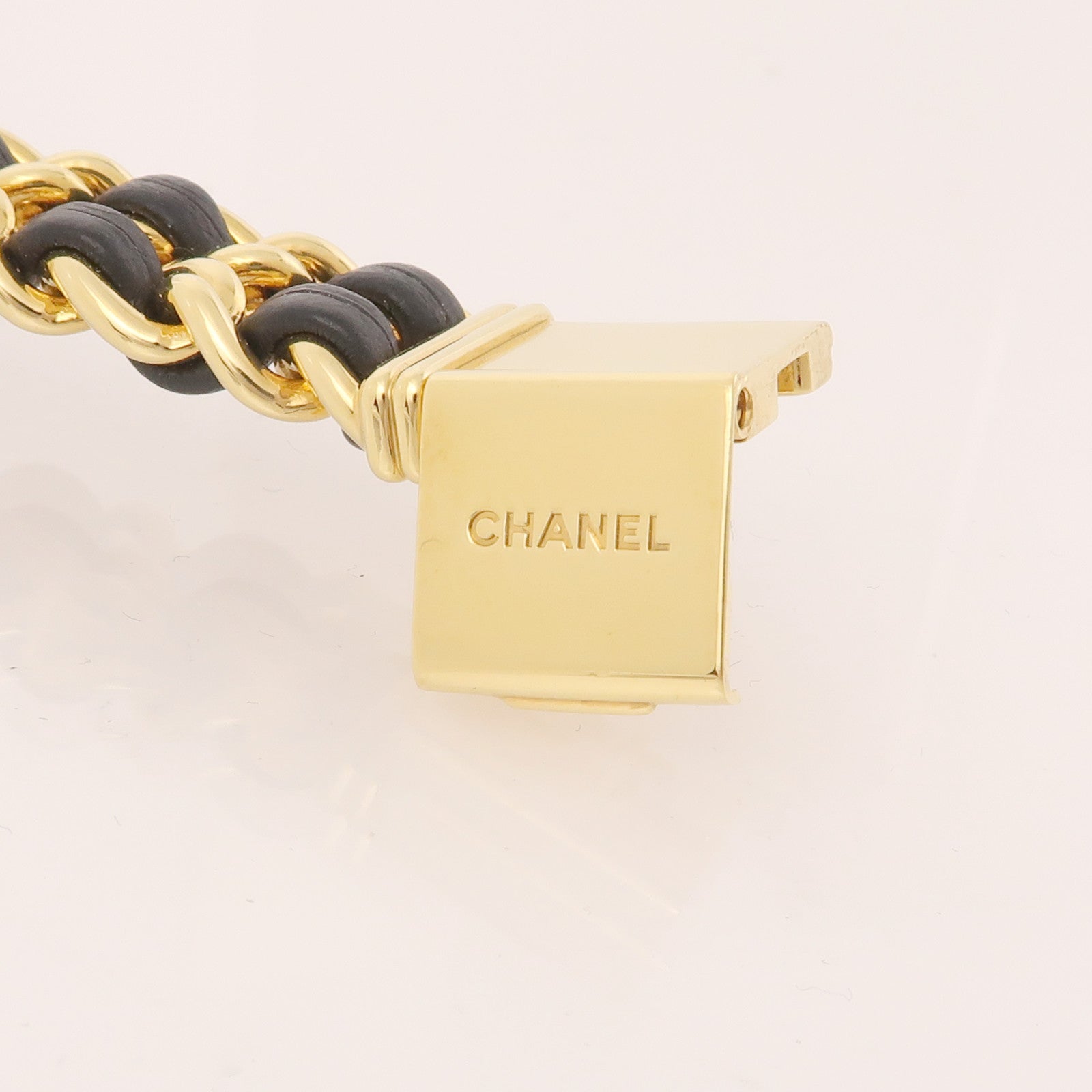 CHANEL Premiere L鍍金/皮革帶手錶石英機芯黑色