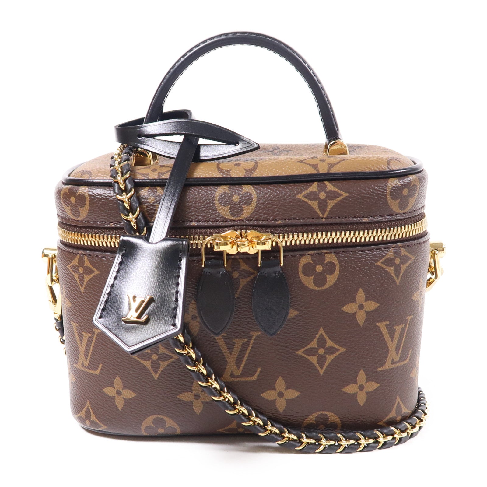 LOUIS VUITTON Monogram Reverse Vanity PM金扣手挽肩背兩用袋棕色