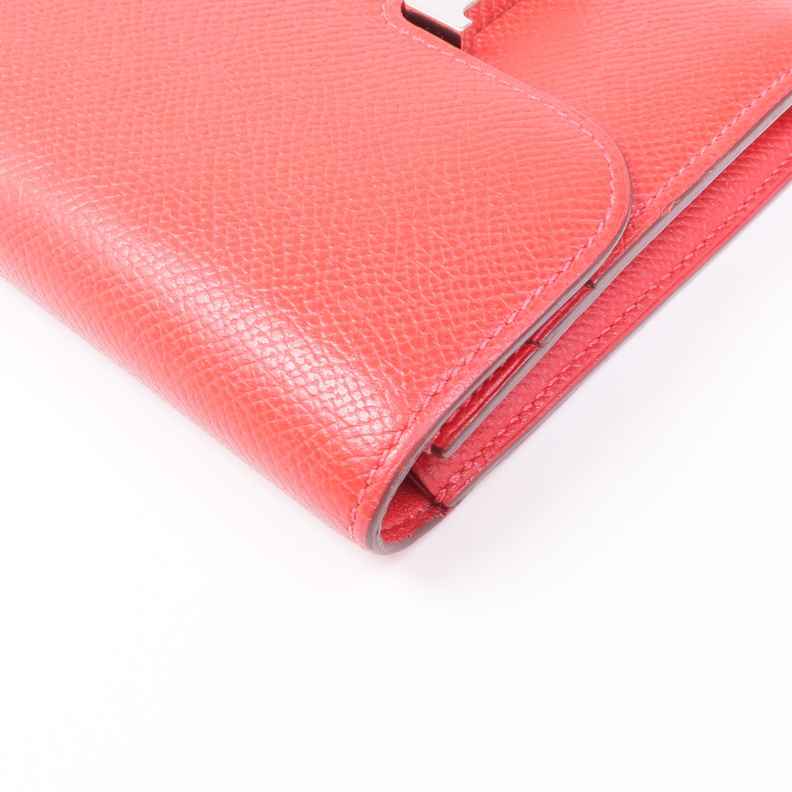 HERMES Epsom皮革Constance Wallet銀扣錢包Rouge Tomate