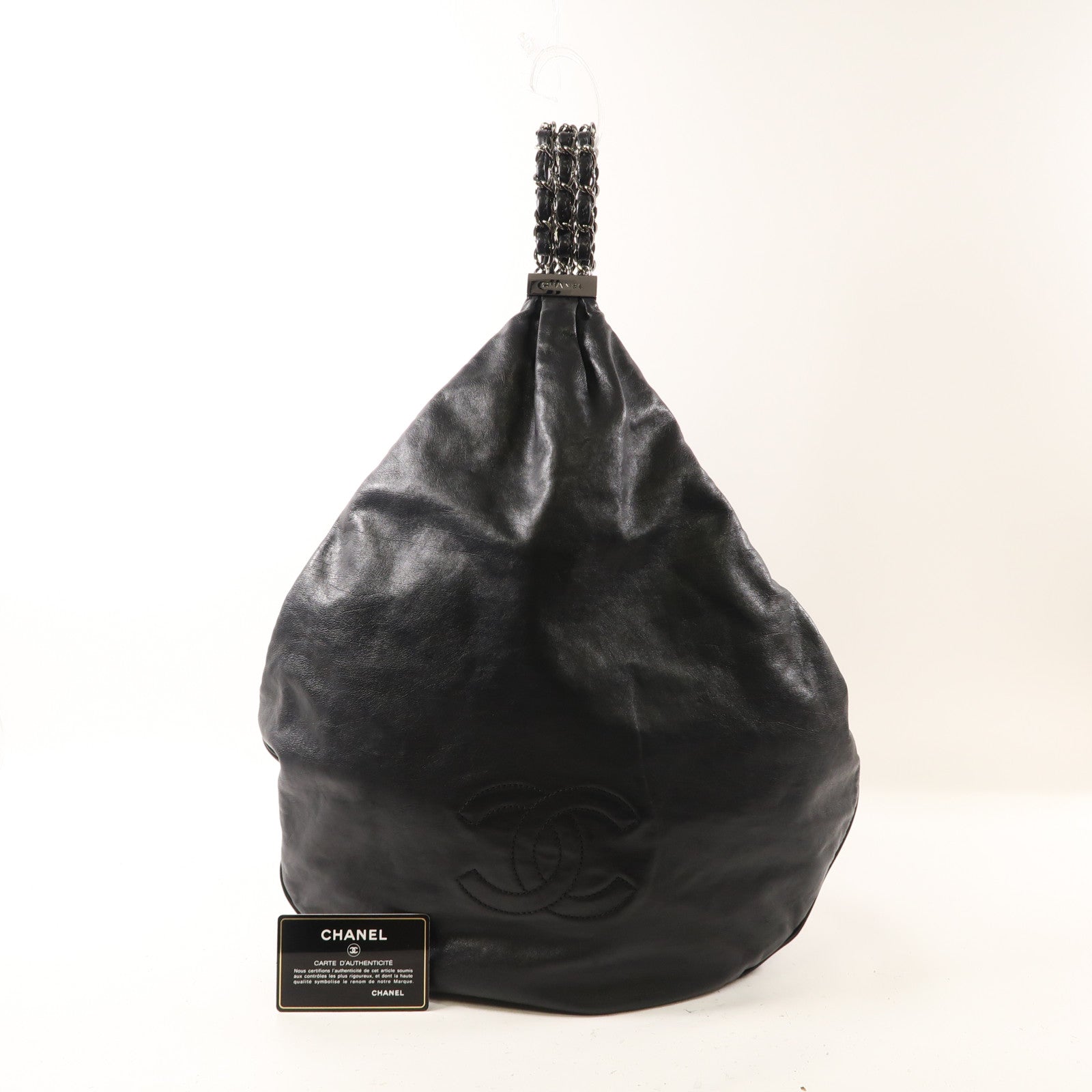 CHANEL 羊皮皮革Shoulder Bag銀扣肩背袋黑色
