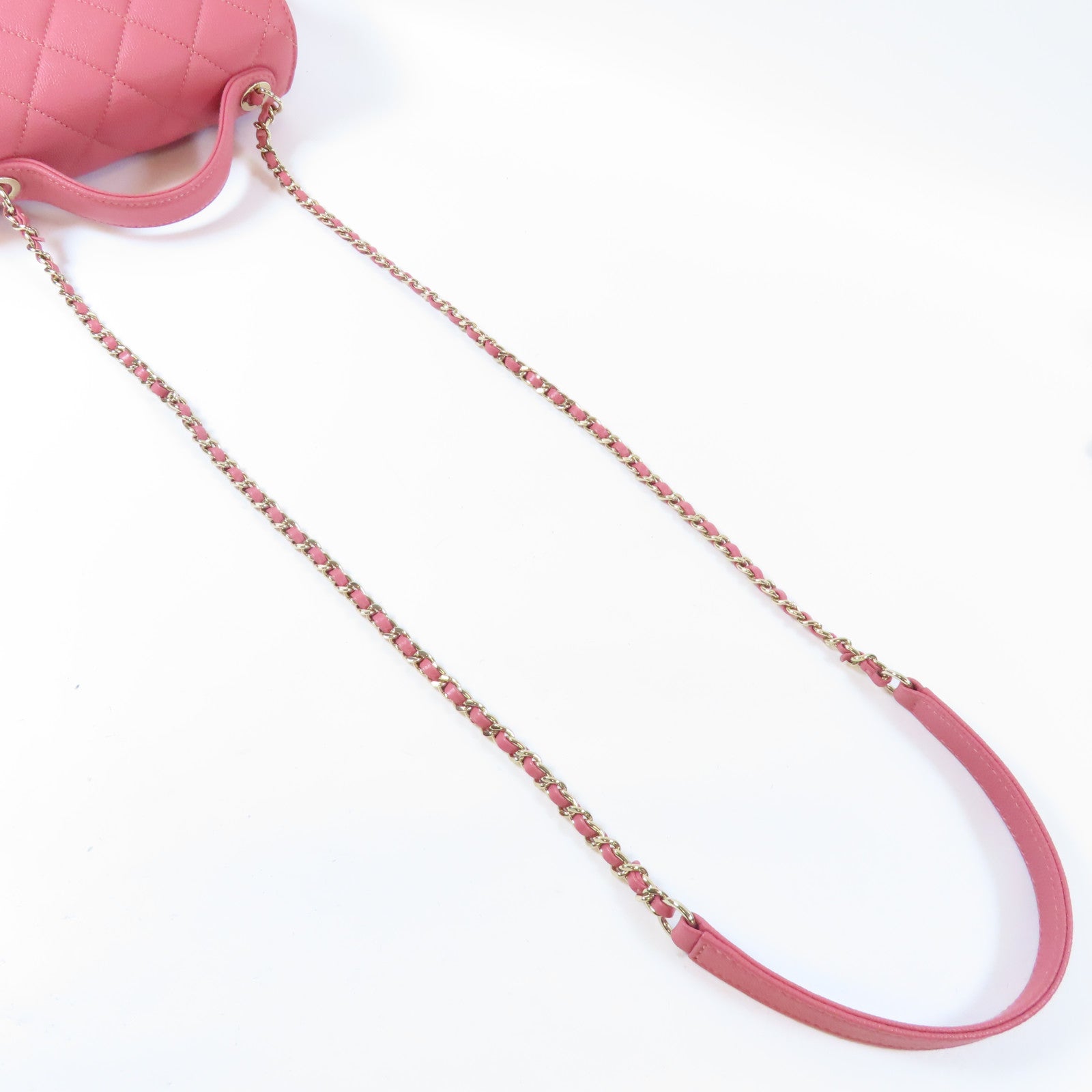 CHANEL 【激減優惠】菱格Caviar皮革Chain Shoulder金扣鏈帶手挽肩背兩用袋粉紅色