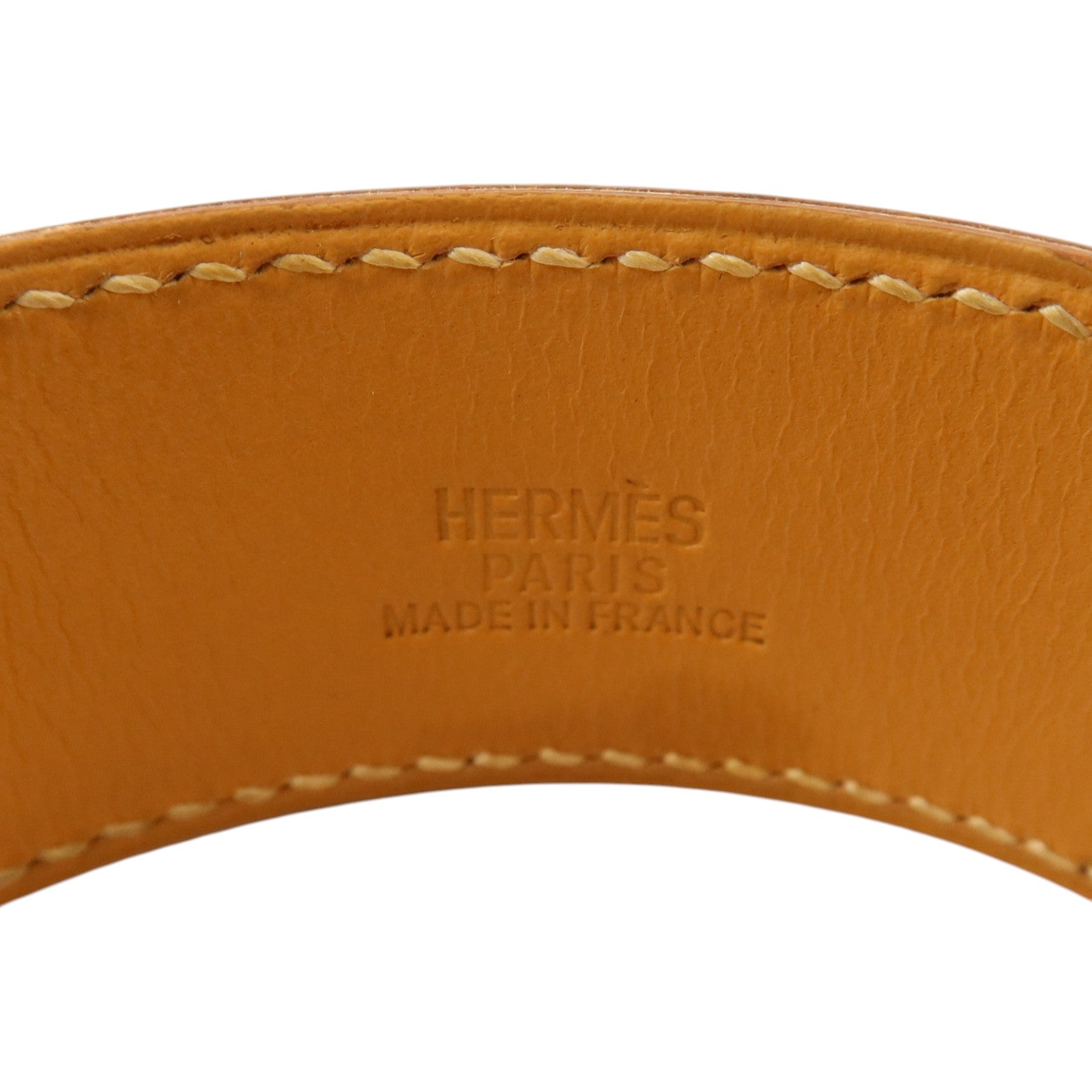 HERMES Barenia皮革Clou De Selle銀扣手鐲Natural Sable