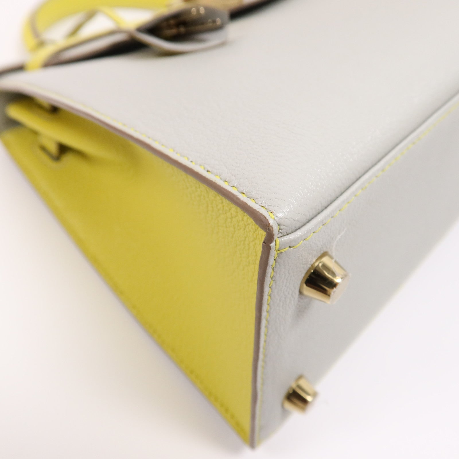 HERMES 【激減優惠】Cherve皮革Kelly 25金扣手挽肩背兩用袋 Gris Perle/Lime