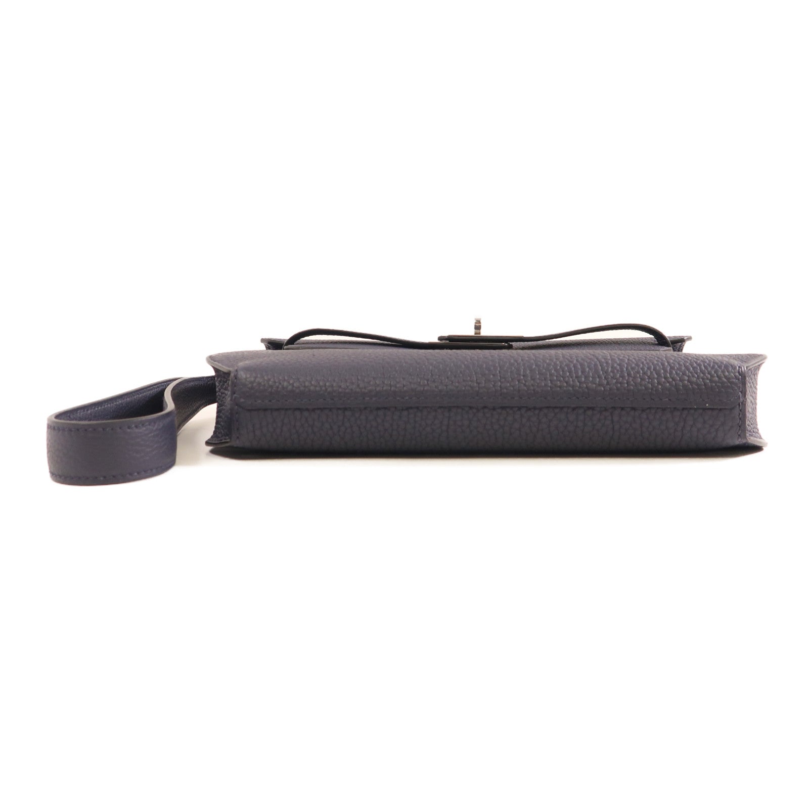HERMES Togo皮革Kelly Depeches 25銀扣手拿包2Z Bleu Nuit