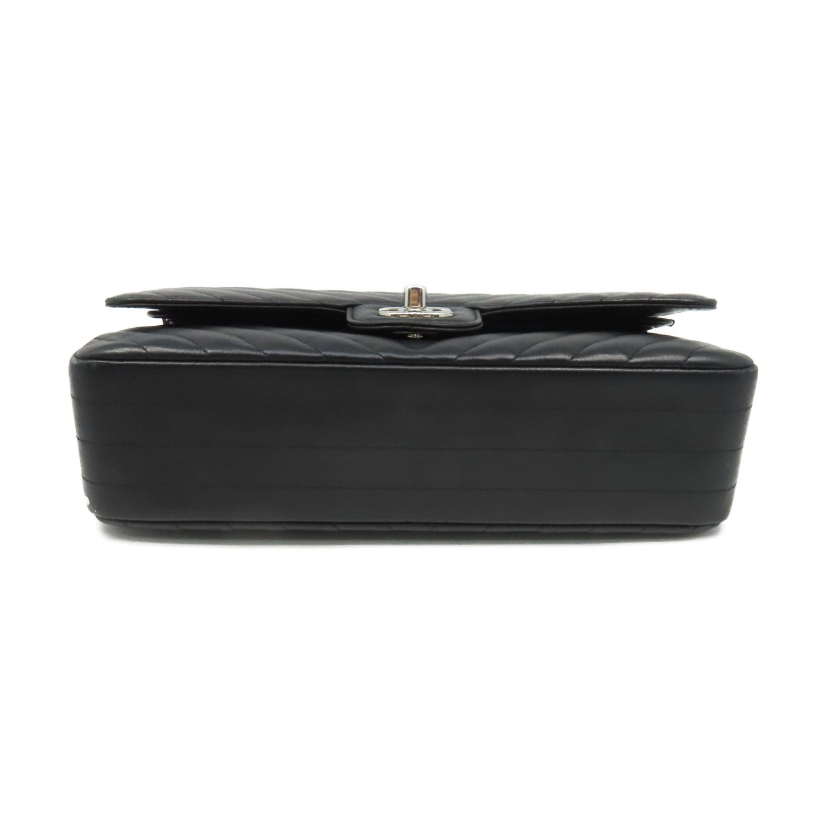 CHANEL **【激減優惠】斜紋牛皮皮革Medium Classic Flap Chain Shoulder Bag銀扣鏈帶肩背袋黑色