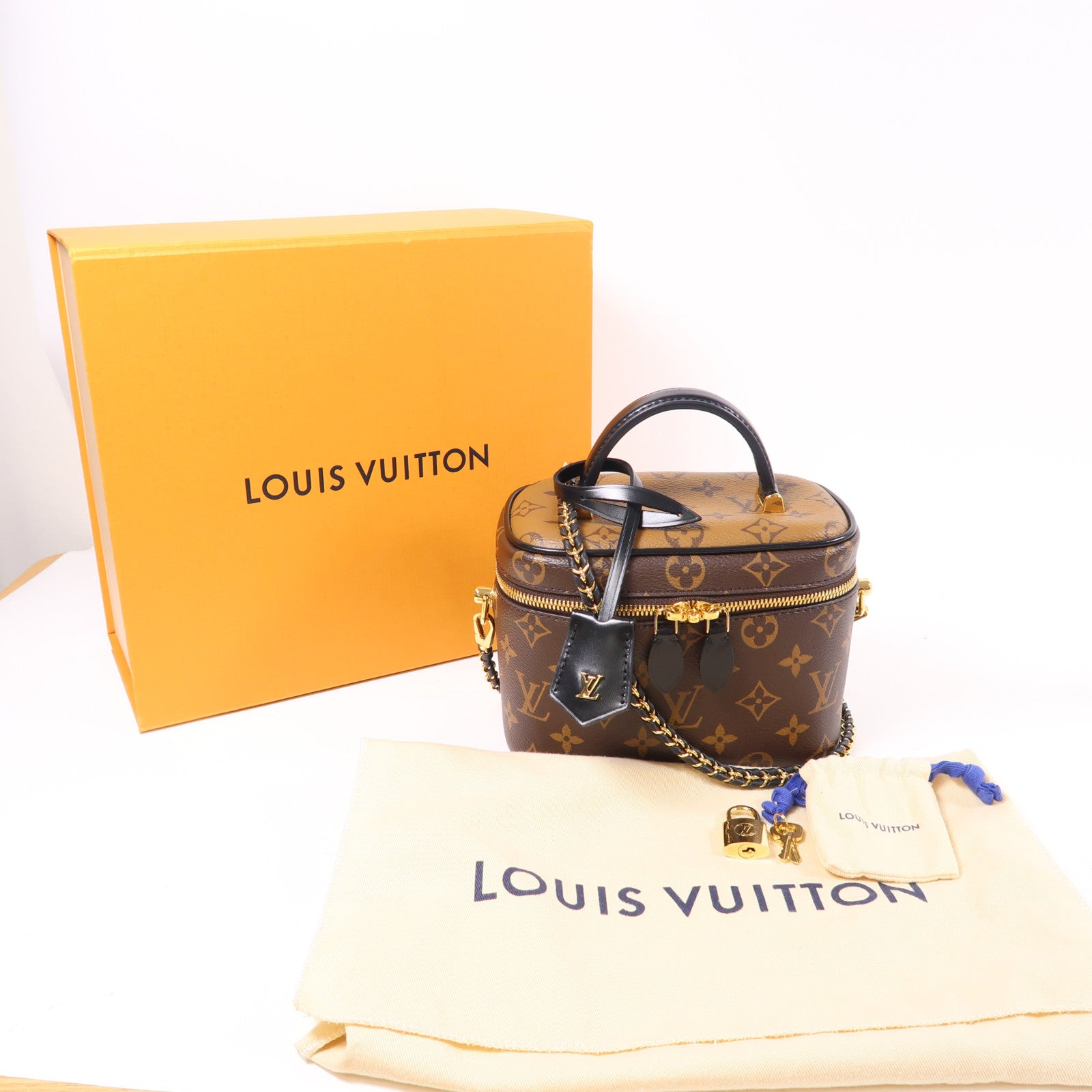 LOUIS VUITTON Monogram Reverse Vanity PM金扣手挽肩背兩用袋棕色