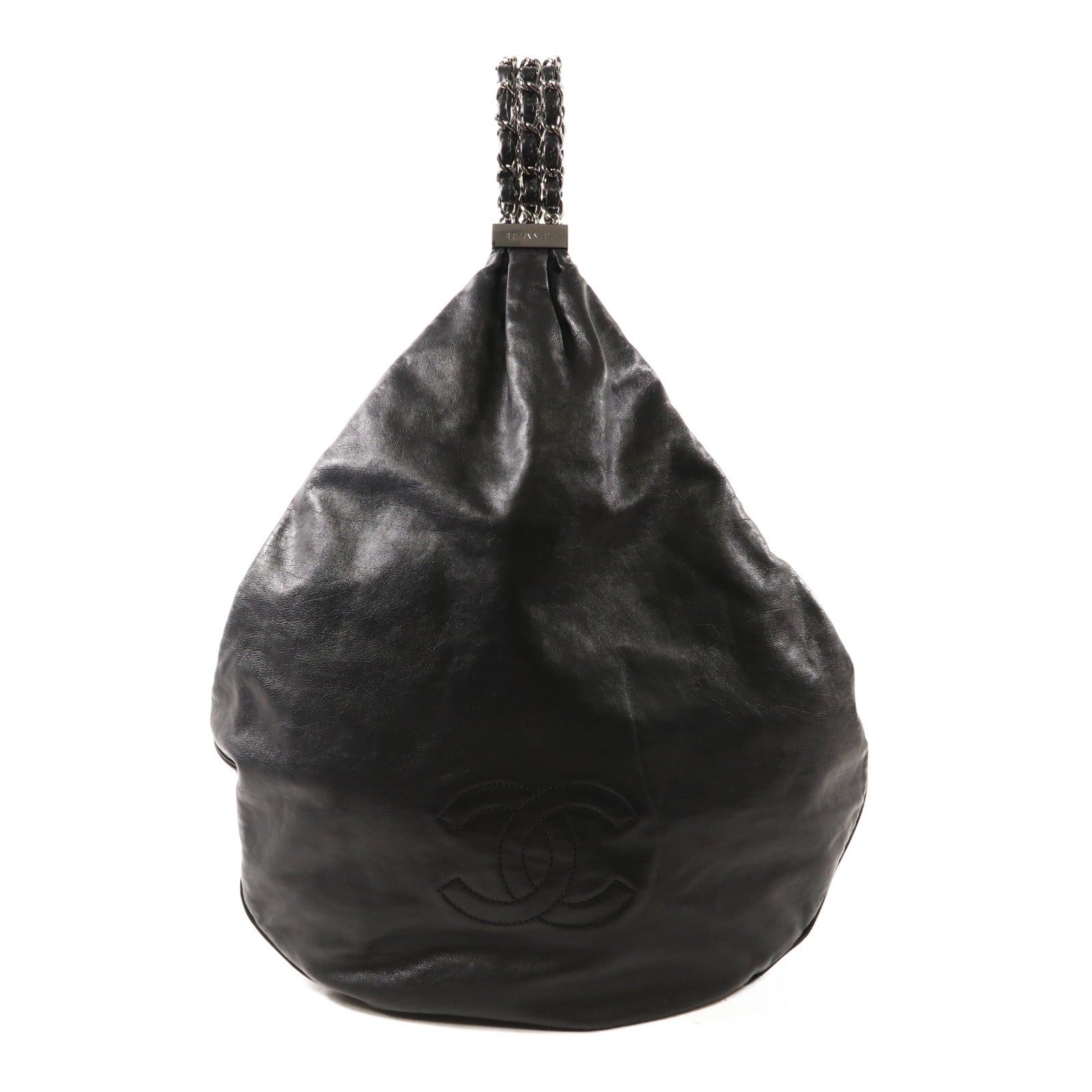 CHANEL 羊皮皮革Shoulder Bag銀扣肩背袋黑色