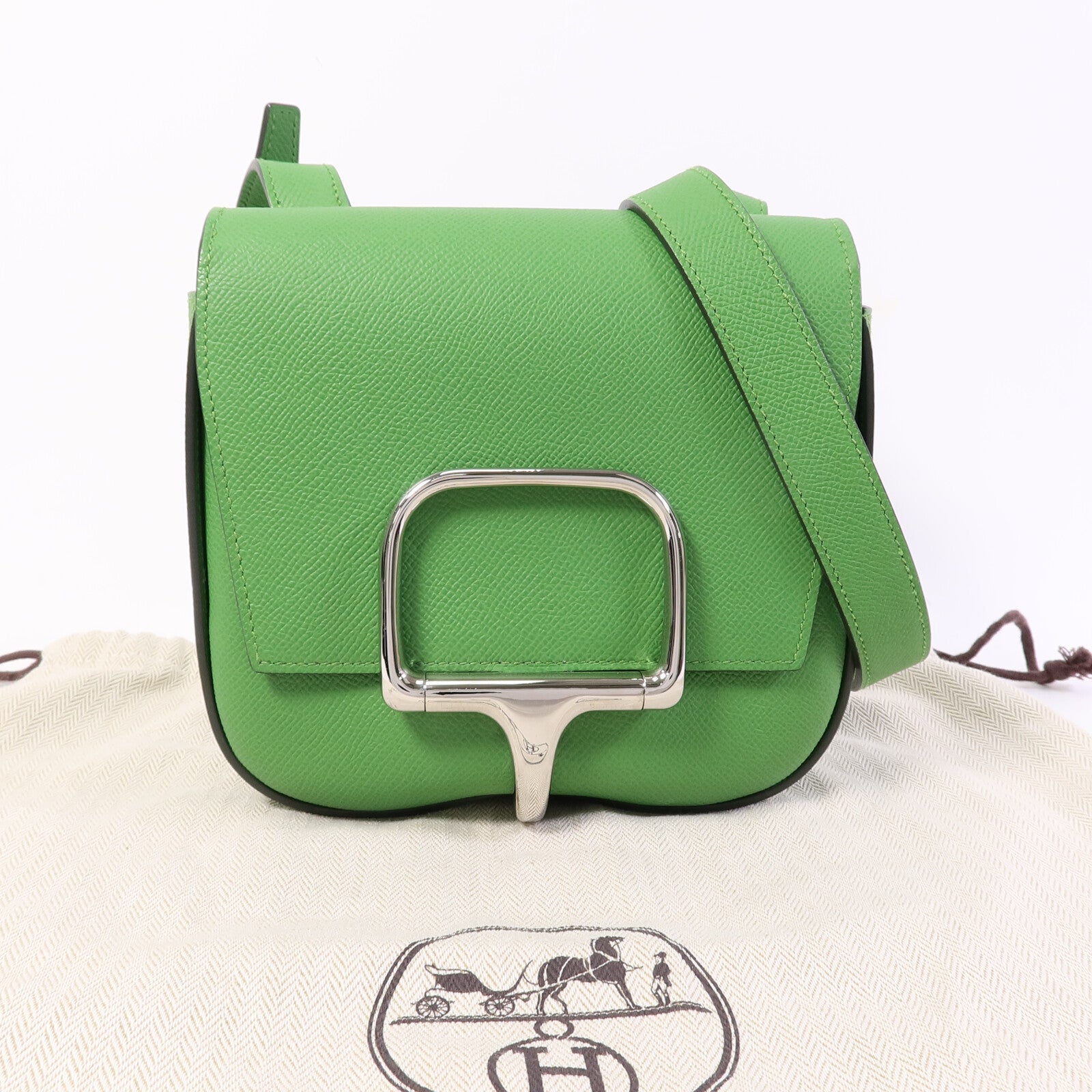 HERMES Epsom皮革Della Cavalleria Mini肩背袋Vert Yucca