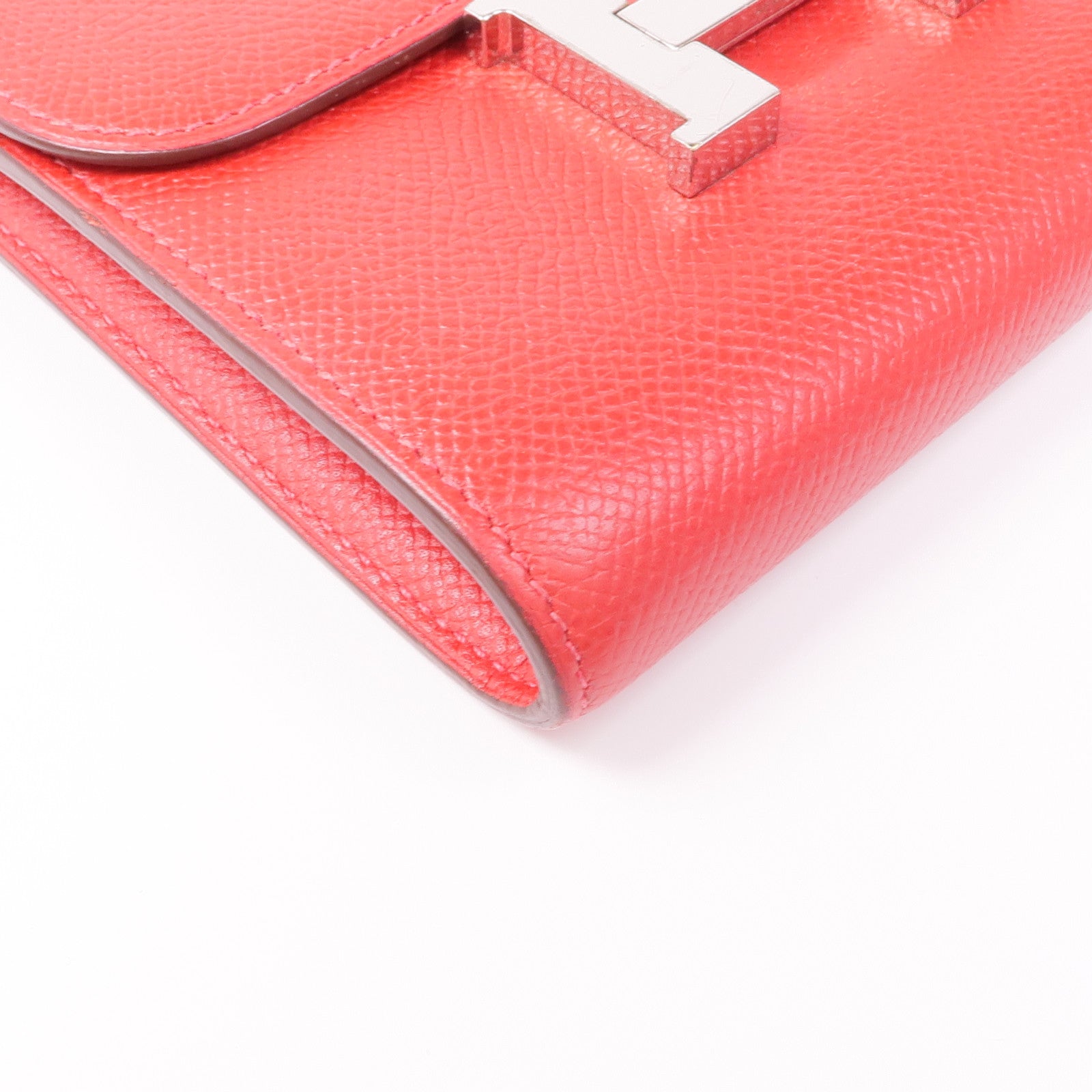 HERMES 【激減優惠】Epsom皮革Constance Wallet銀扣錢包Rouge Tomate