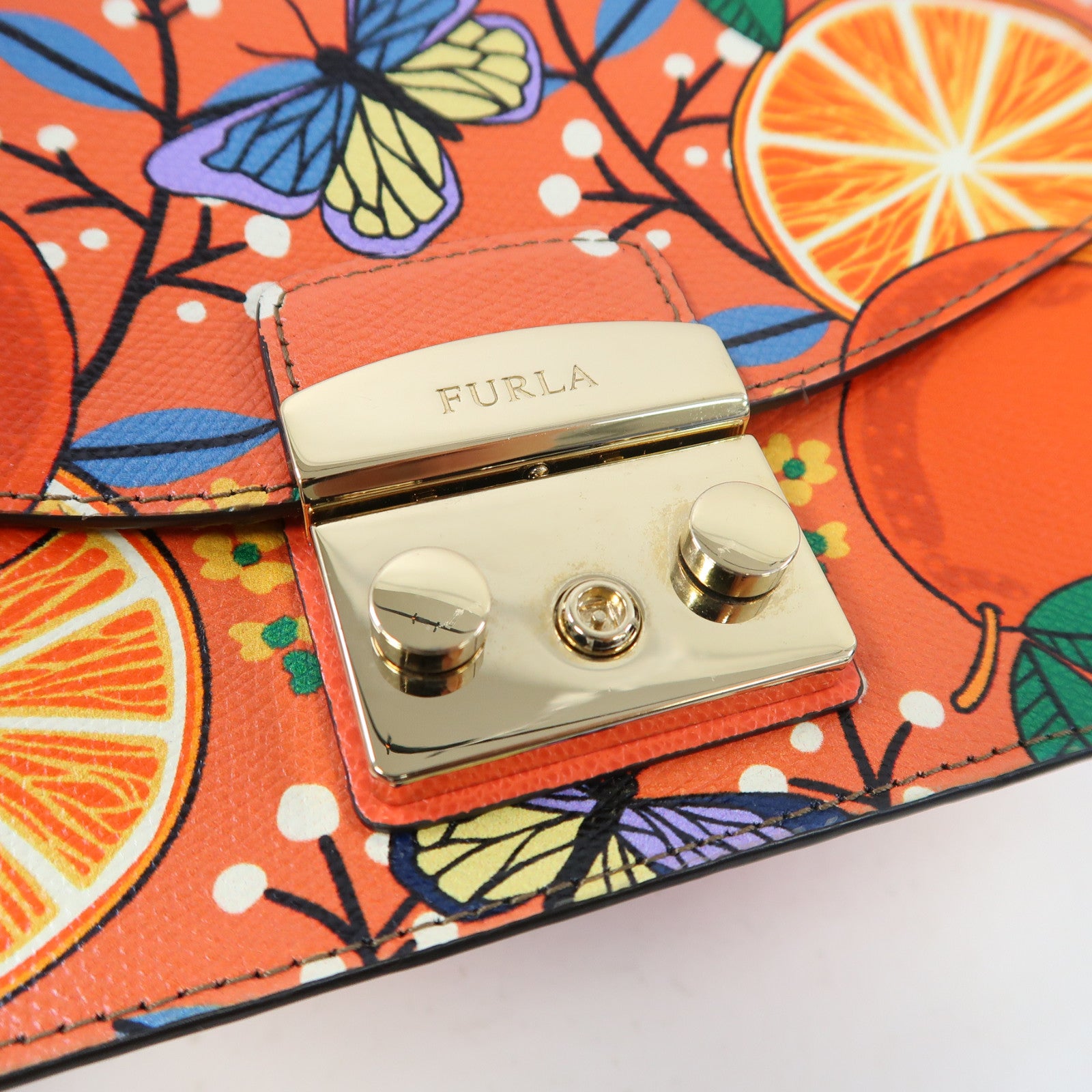Furla 牛皮皮革Shoulder Bag金扣肩背袋紅色