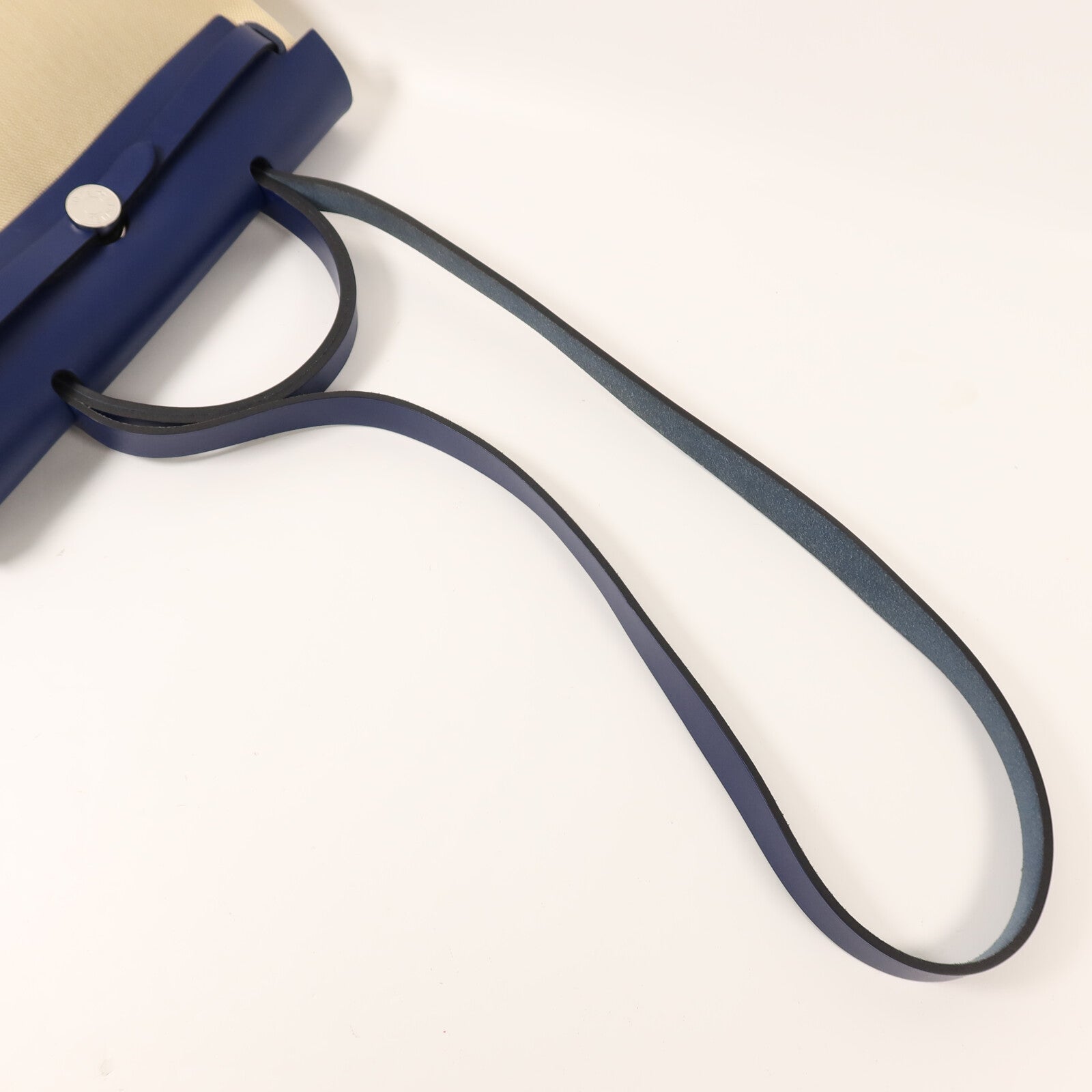 HERMES 帆布Herbag PM銀扣手挽肩背兩用袋Beige/Bleu Electrique