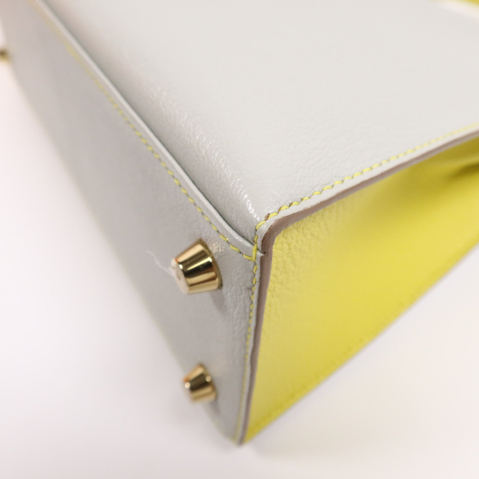 HERMES 【激減優惠】Cherve皮革Kelly 25金扣手挽肩背兩用袋 Gris Perle/Lime