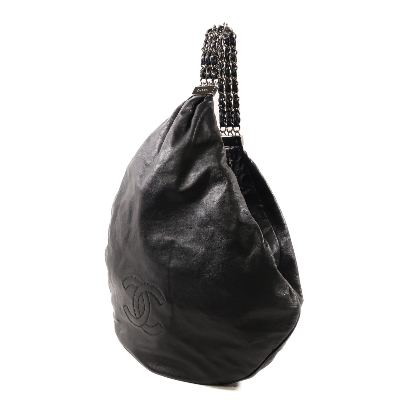 CHANEL 羊皮皮革Shoulder Bag銀扣肩背袋黑色