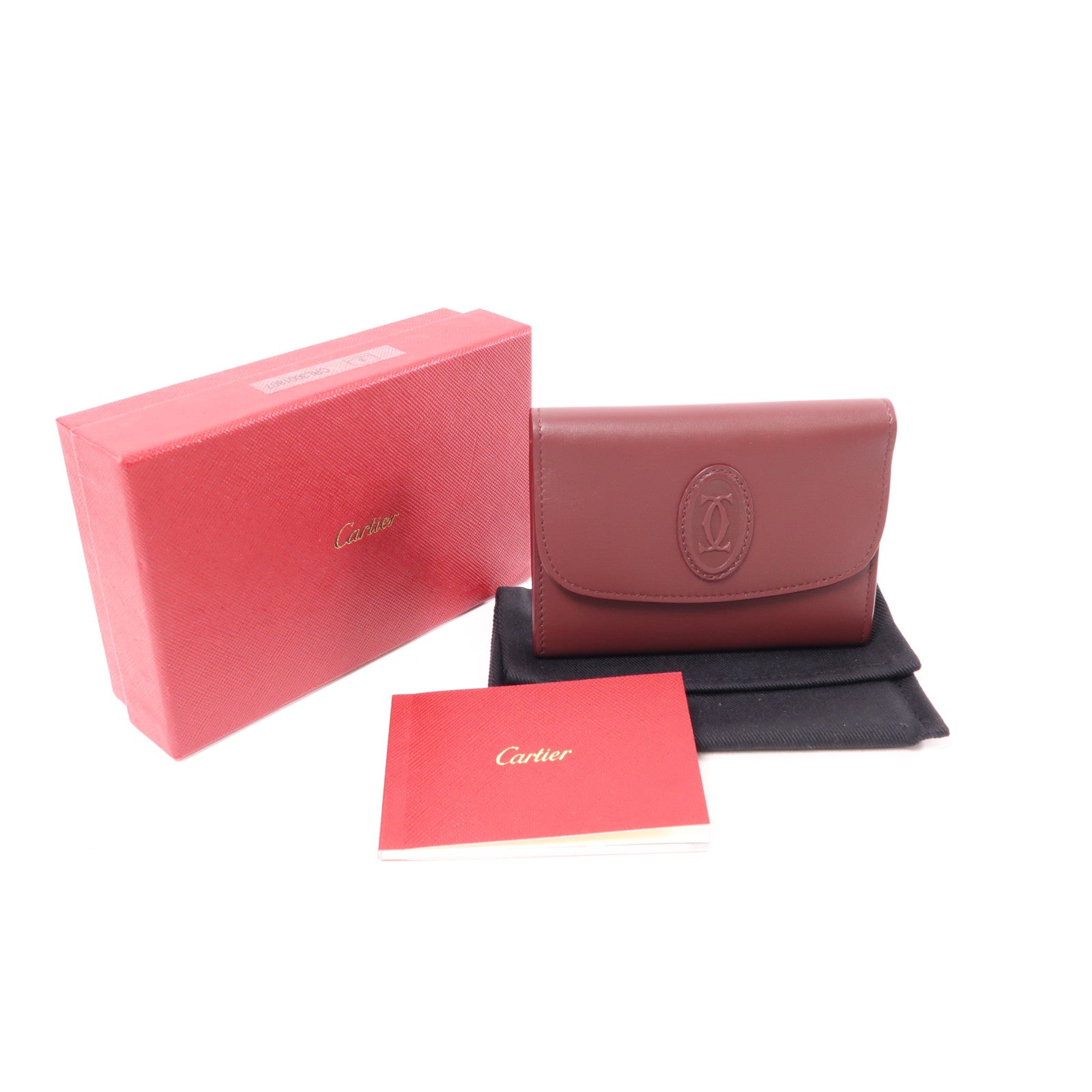 CARTIER 牛皮皮革Card Case金扣卡片套酒紅色