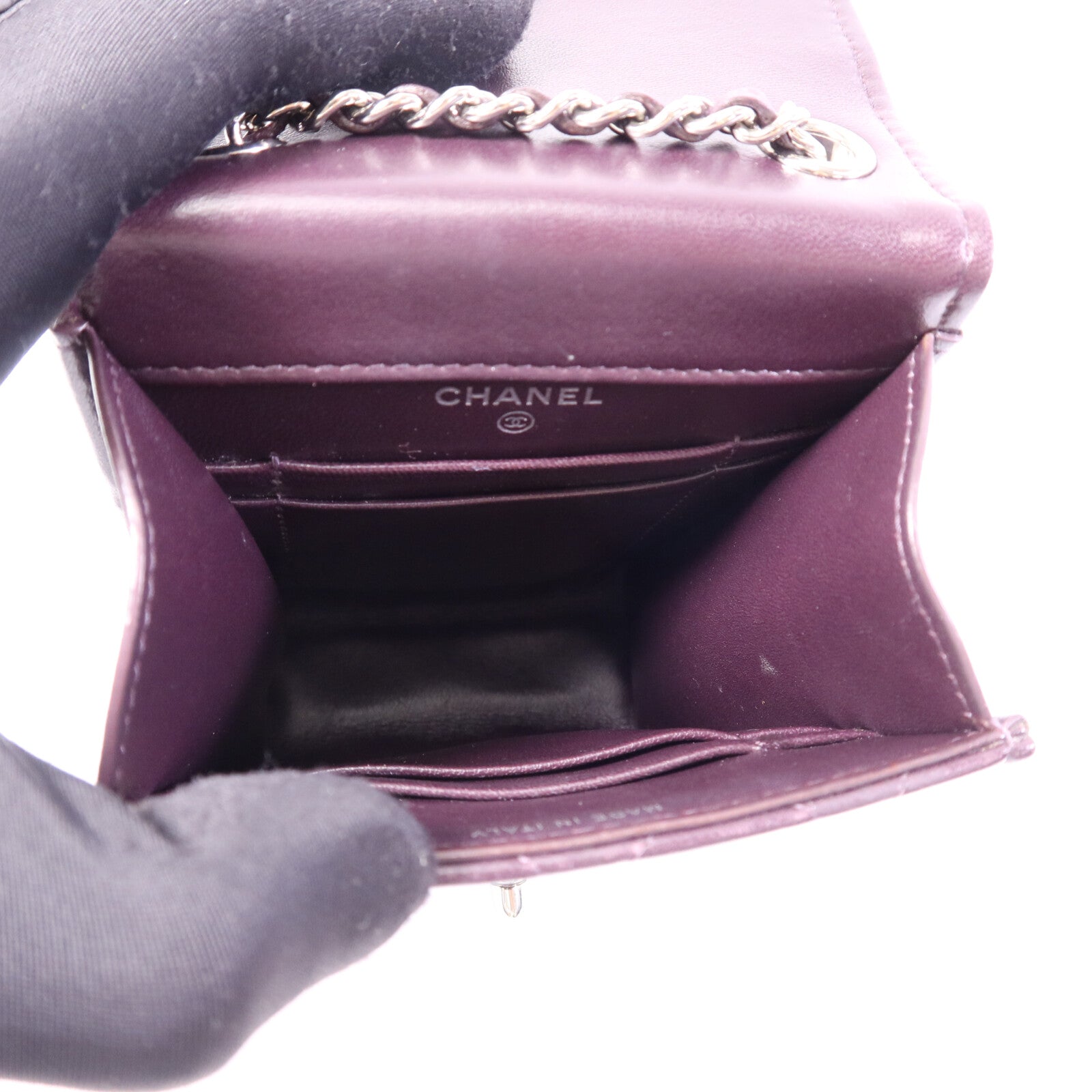 CHANEL 羊皮皮革Phone Bag銀扣鏈帶肩背袋