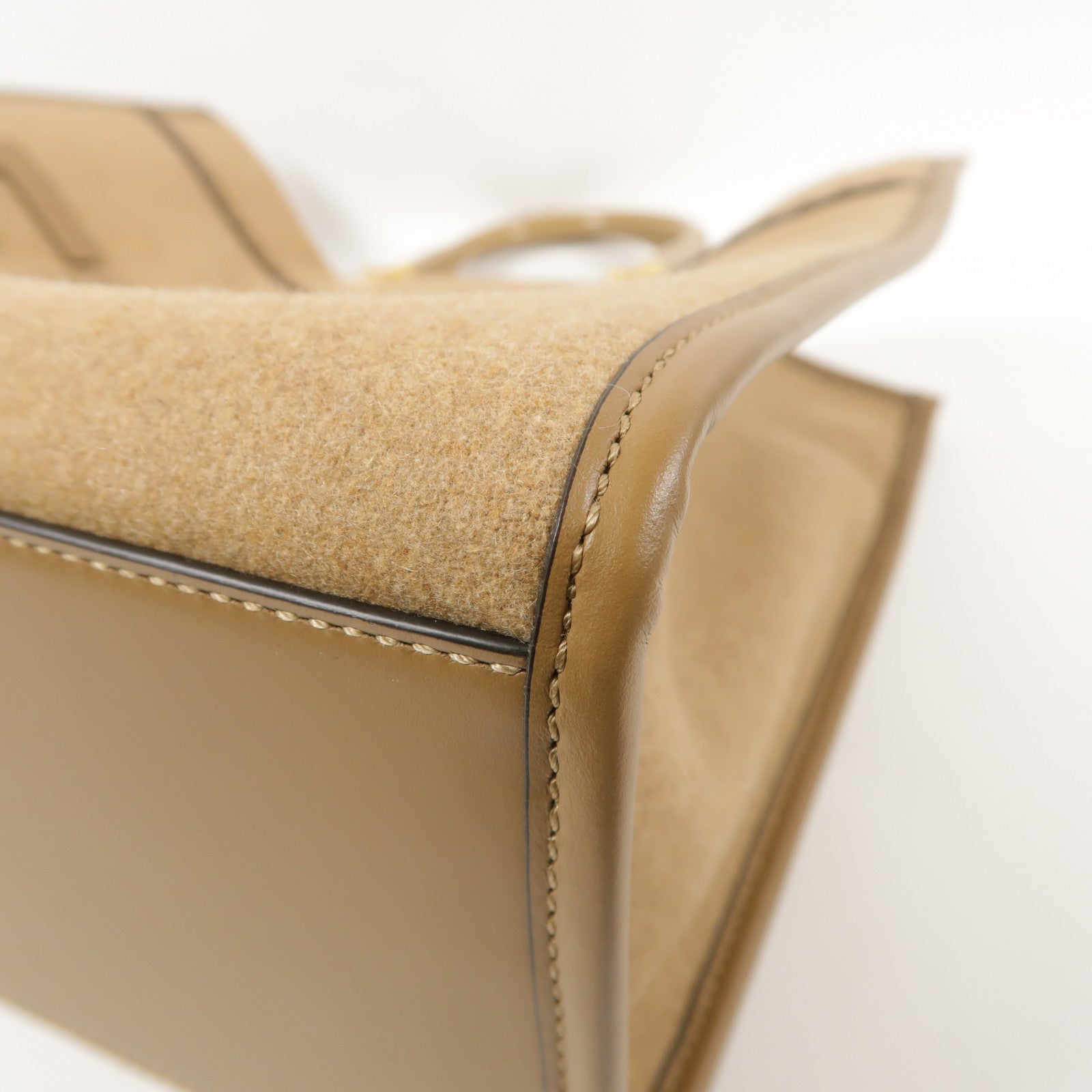 FENDI 羊毛/牛皮皮革Sunshine金扣手挽肩背兩用袋