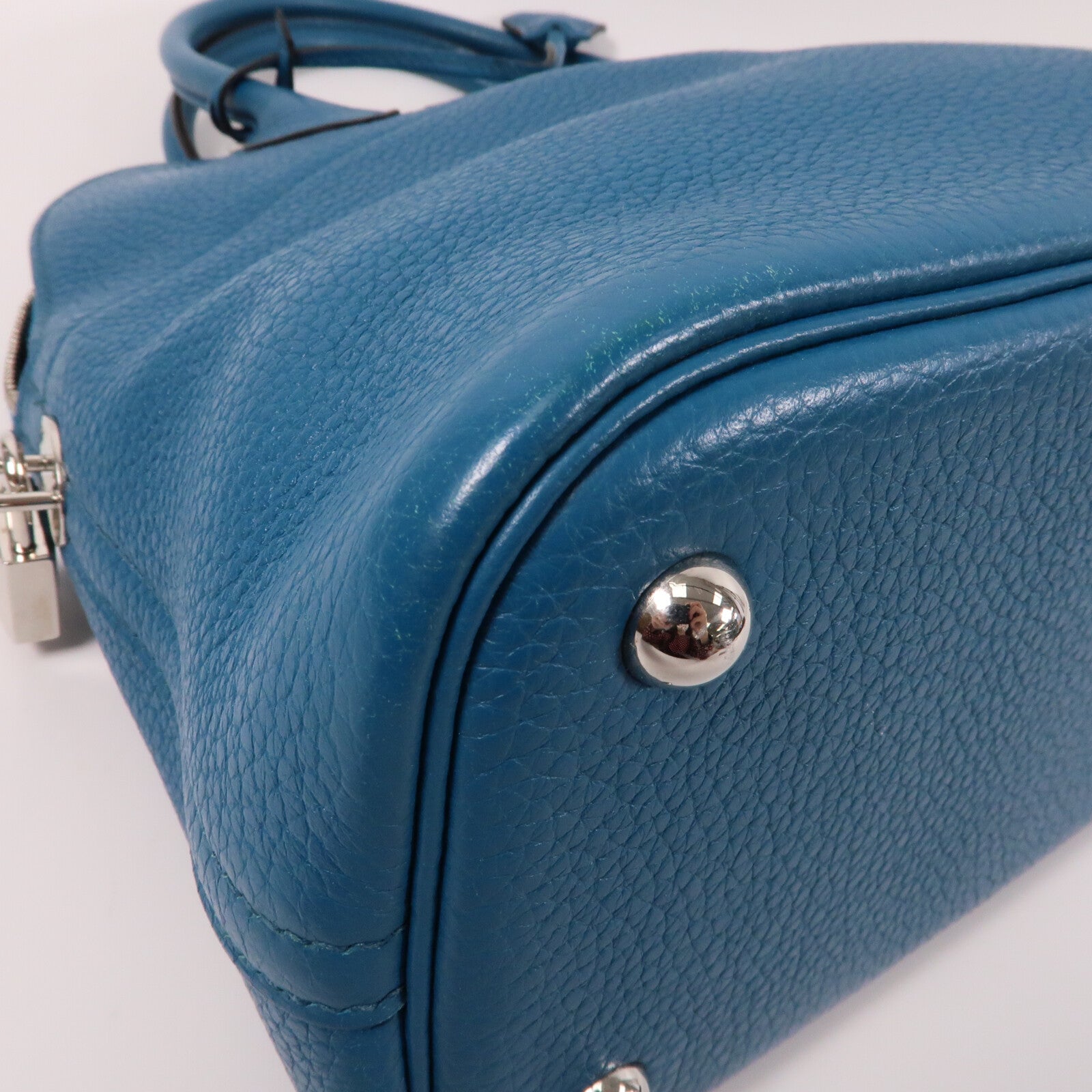 HERMES Clemence皮革Bolide 31銀扣手挽袋Bleu Izmir