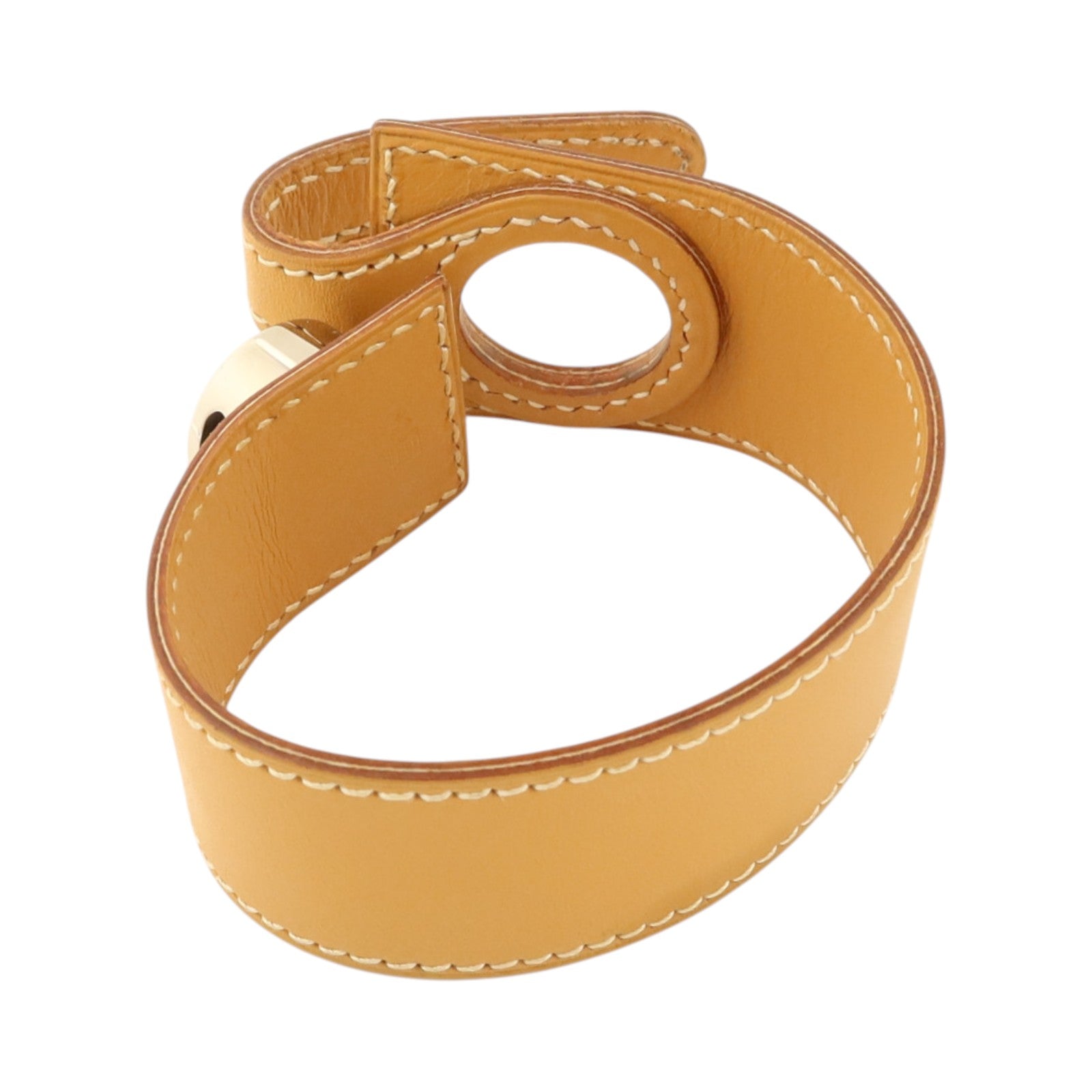 HERMES Barenia皮革Clou De Selle銀扣手鐲Natural Sable