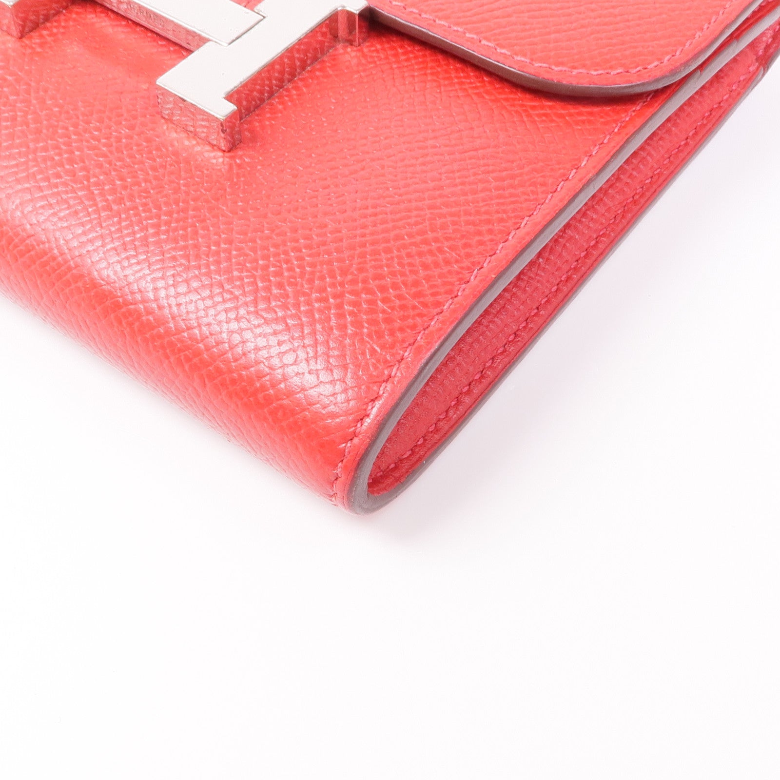 HERMES 【激減優惠】Epsom皮革Constance Wallet銀扣錢包Rouge Tomate