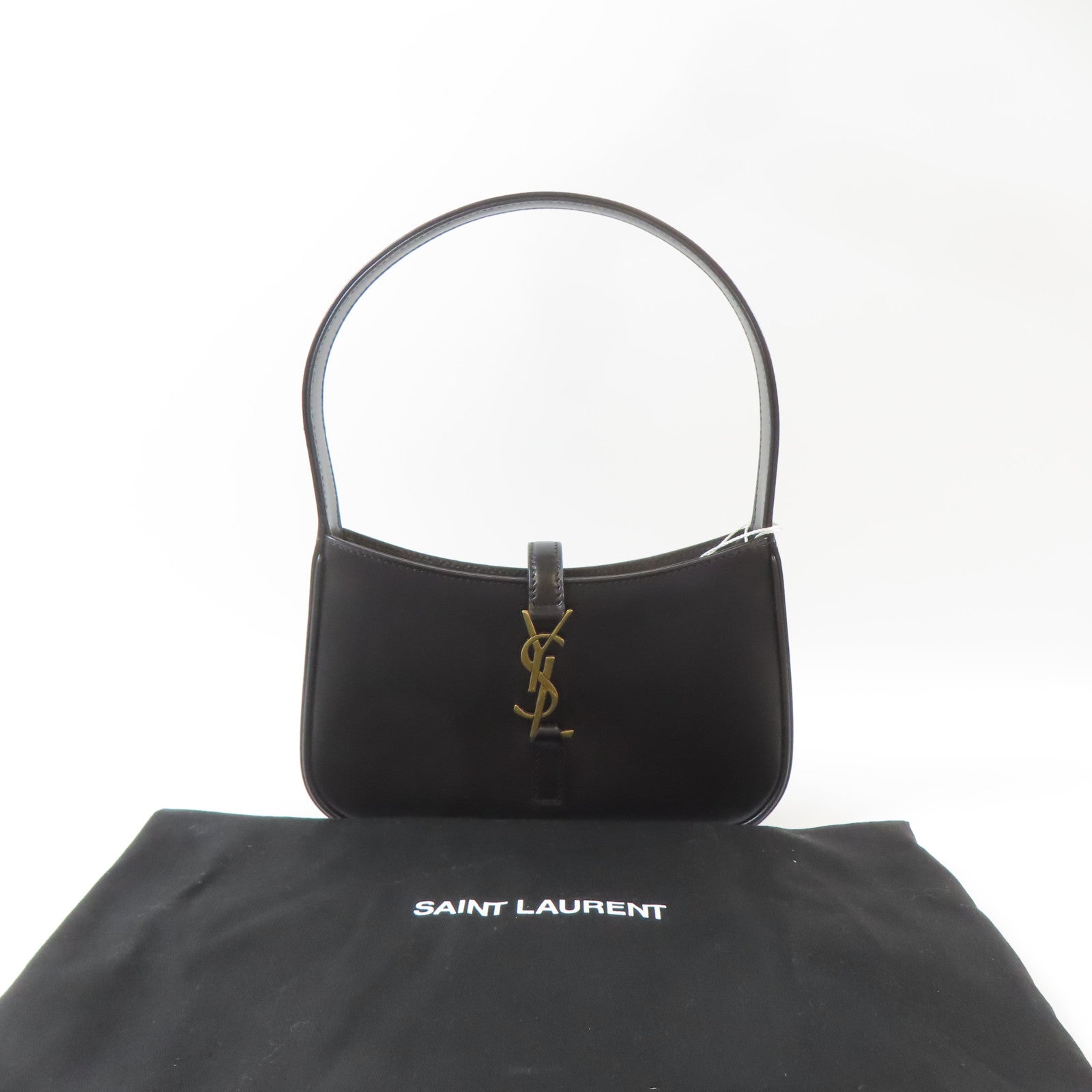 SAINT LAURENT 皮革Mini Le 5 A 7 in Smooth金扣手挽袋黑色