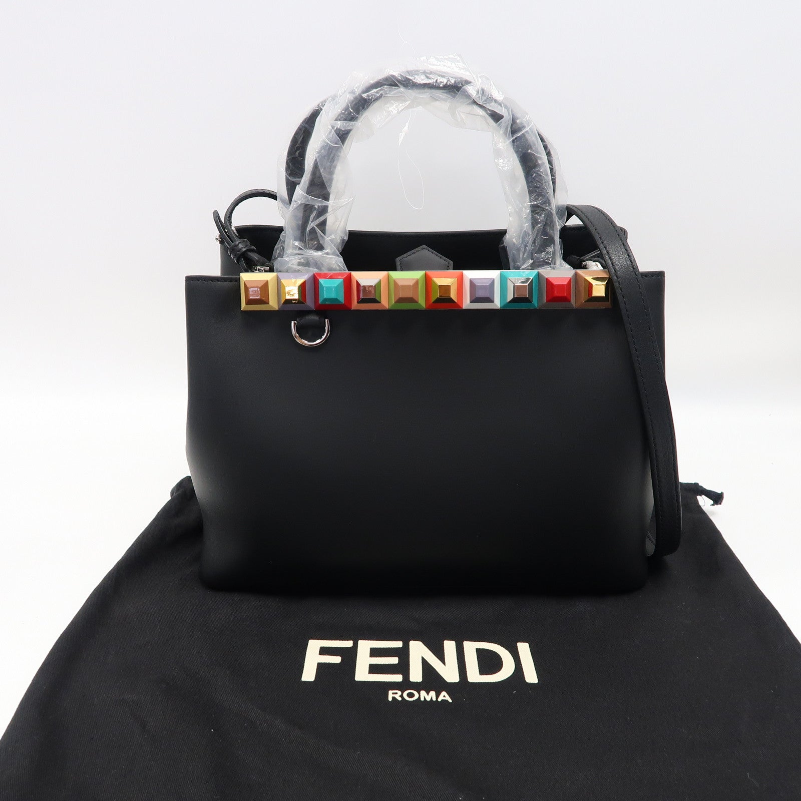 FENDI 【激減優惠】牛皮皮革2 Jours銀扣手挽肩背兩用袋黑色