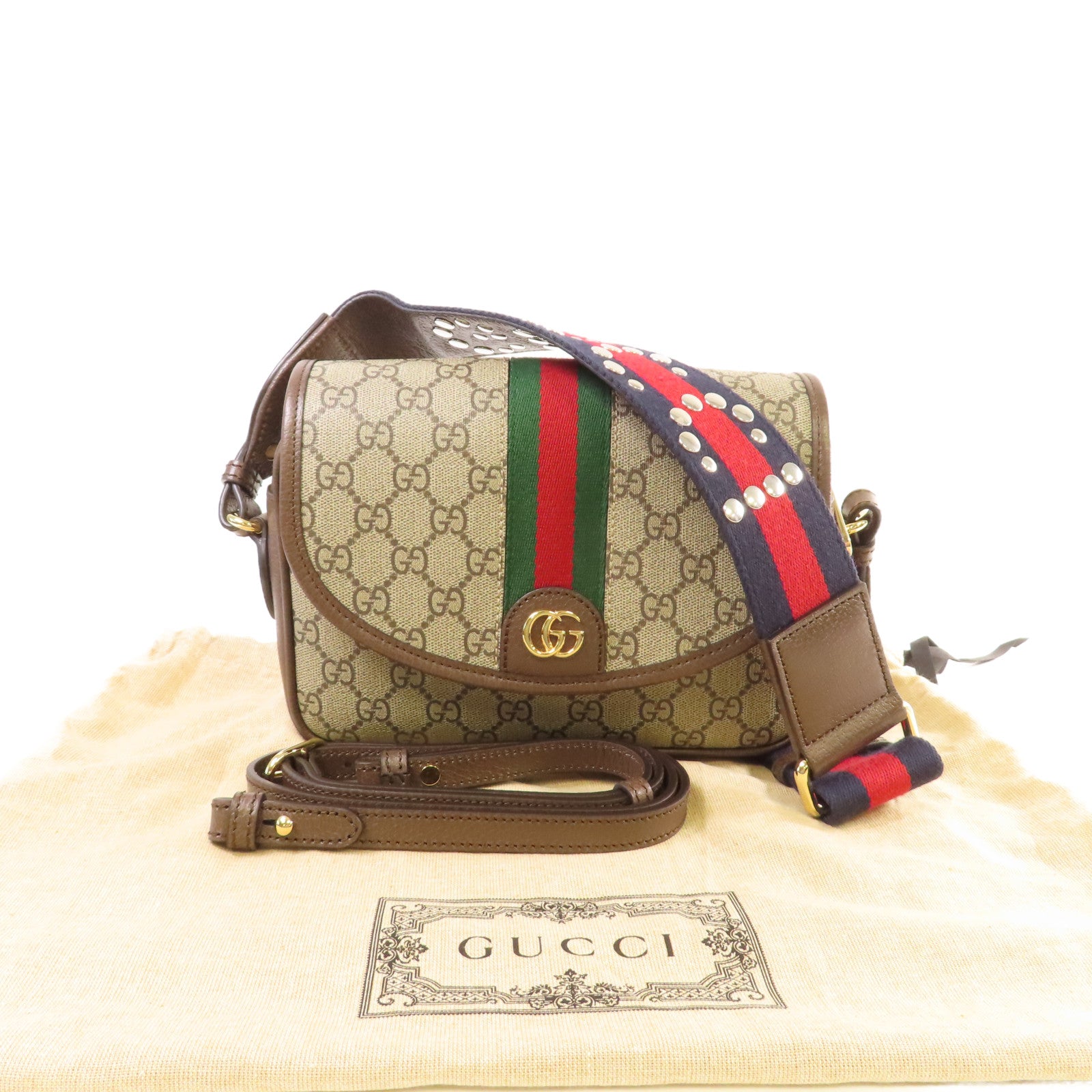 GUCCI 【激減優惠】塗層帆布Ophidia GG Shoulder Bag金扣肩背袋啡色