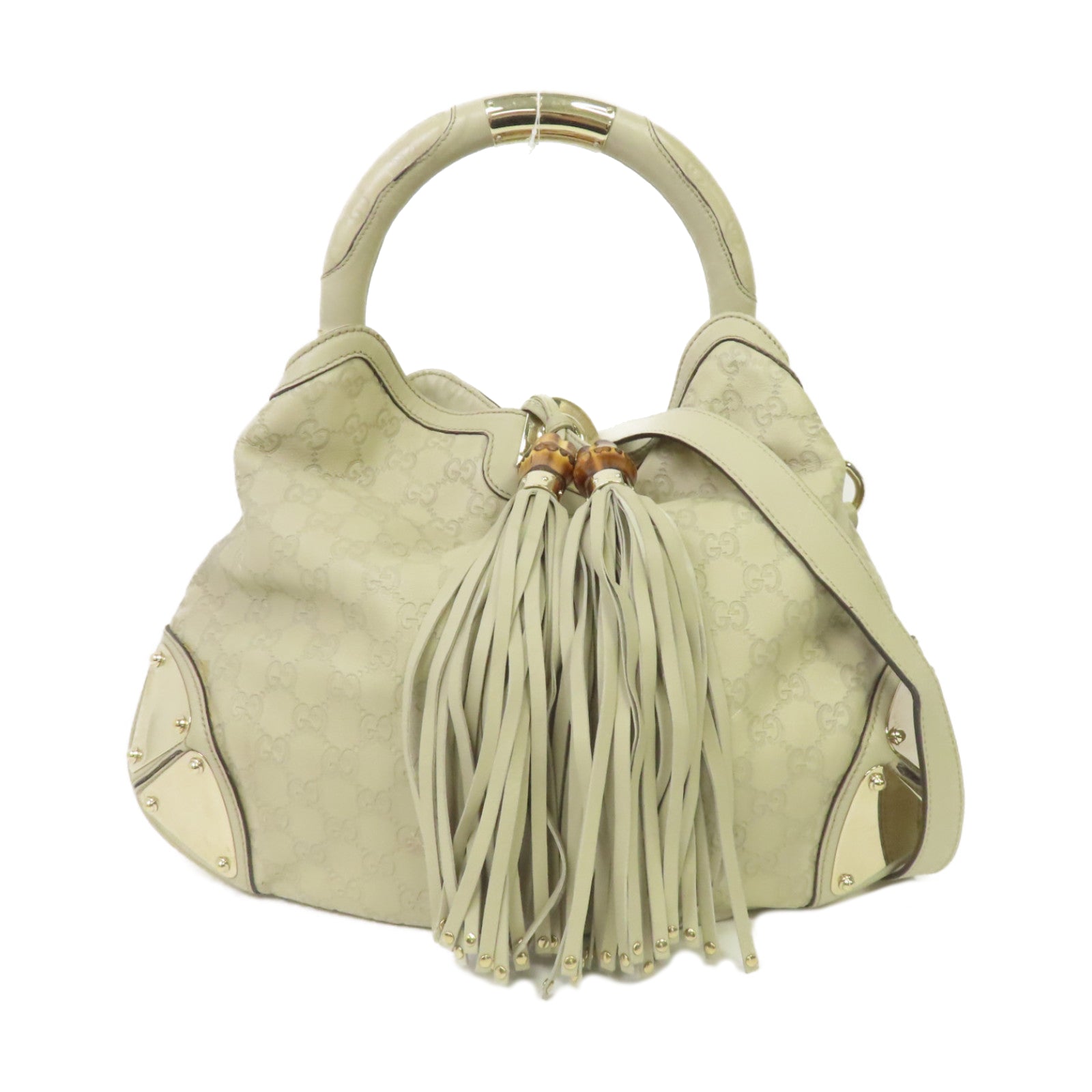 GUCCI 【激減優惠】牛皮皮革Shoulder Bag金扣手挽肩背兩用袋白色