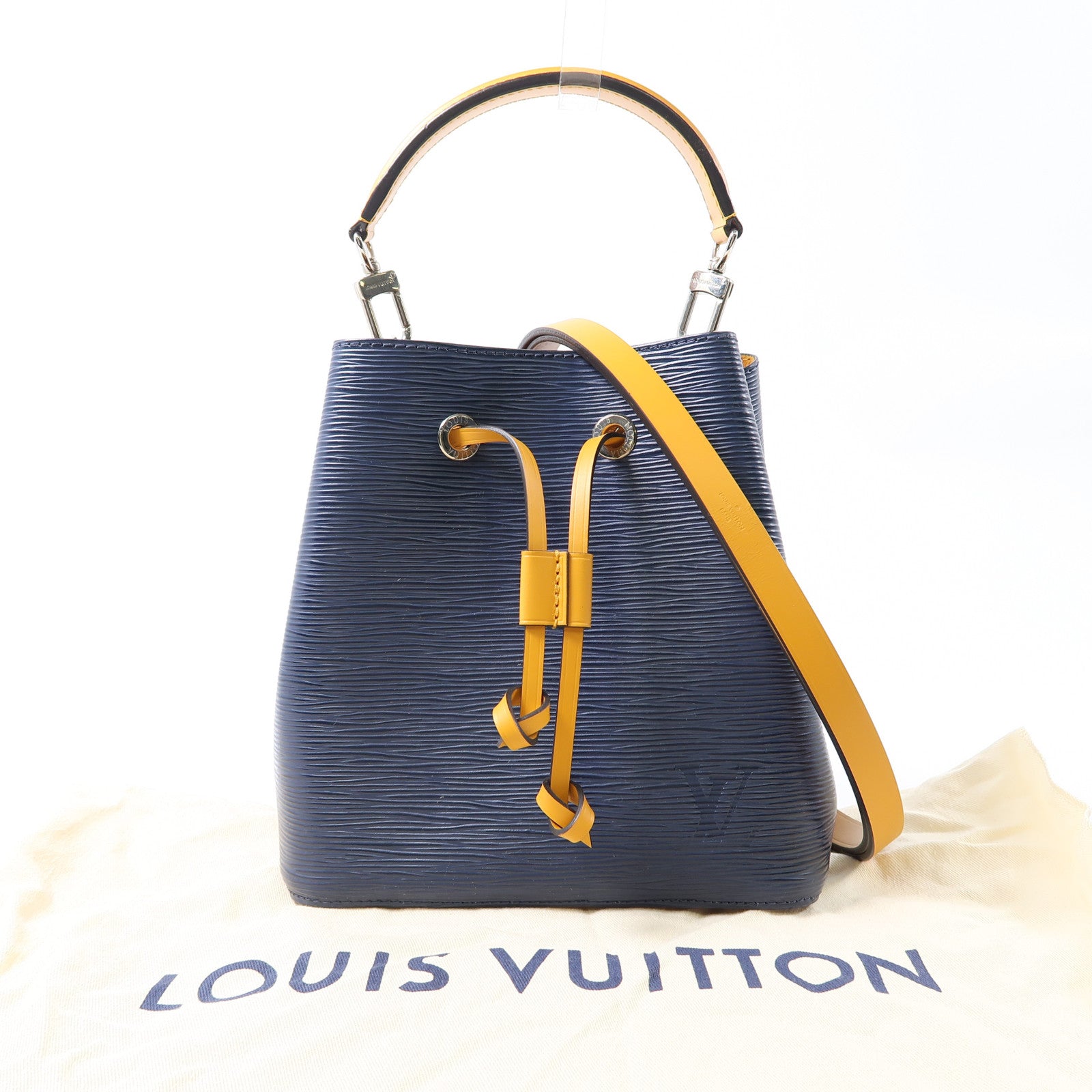 LOUIS VUITTON Epi NeoNoe BB銀扣手挽肩背兩用袋藍色/黃色