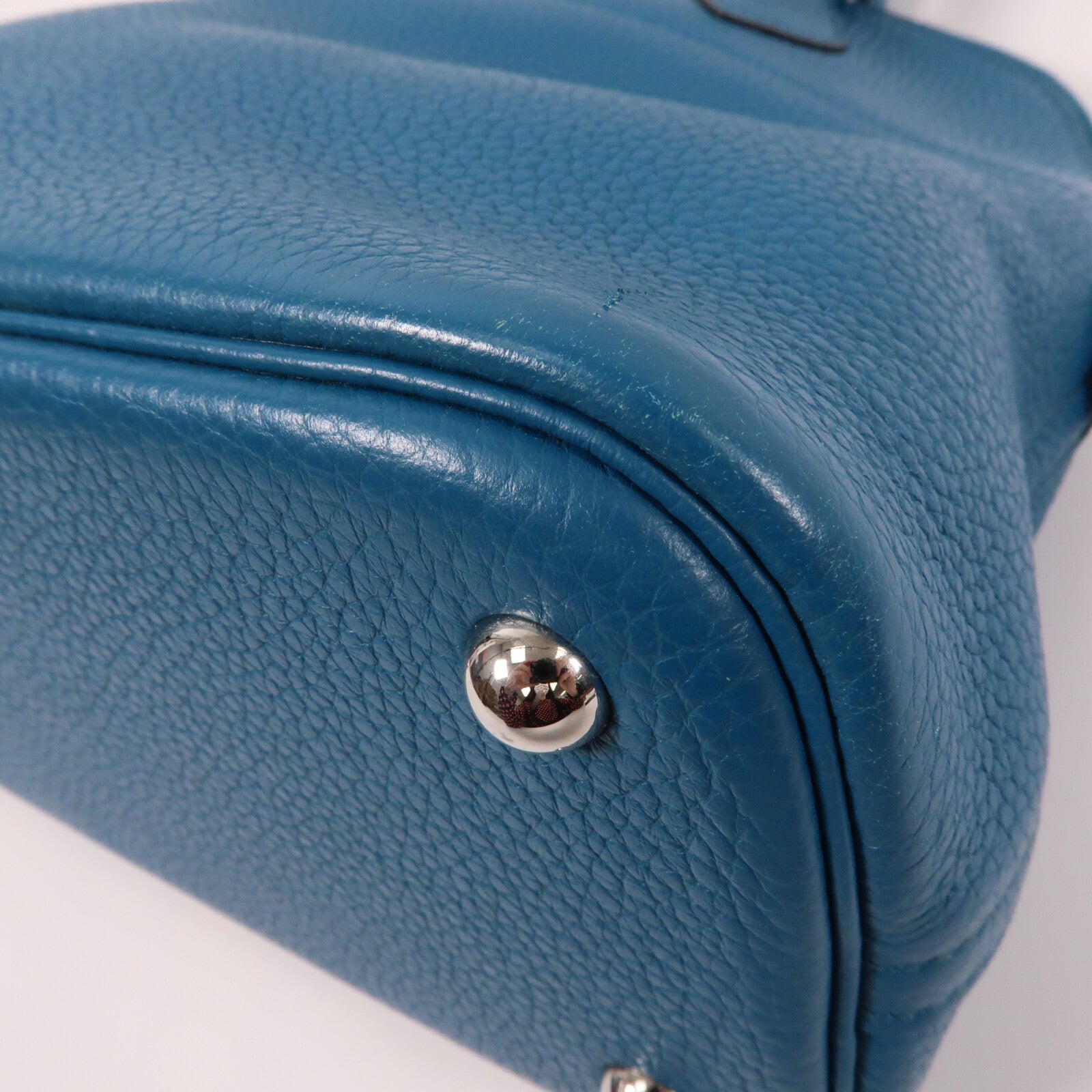 HERMES Clemence皮革Bolide 31銀扣手挽袋Bleu Izmir