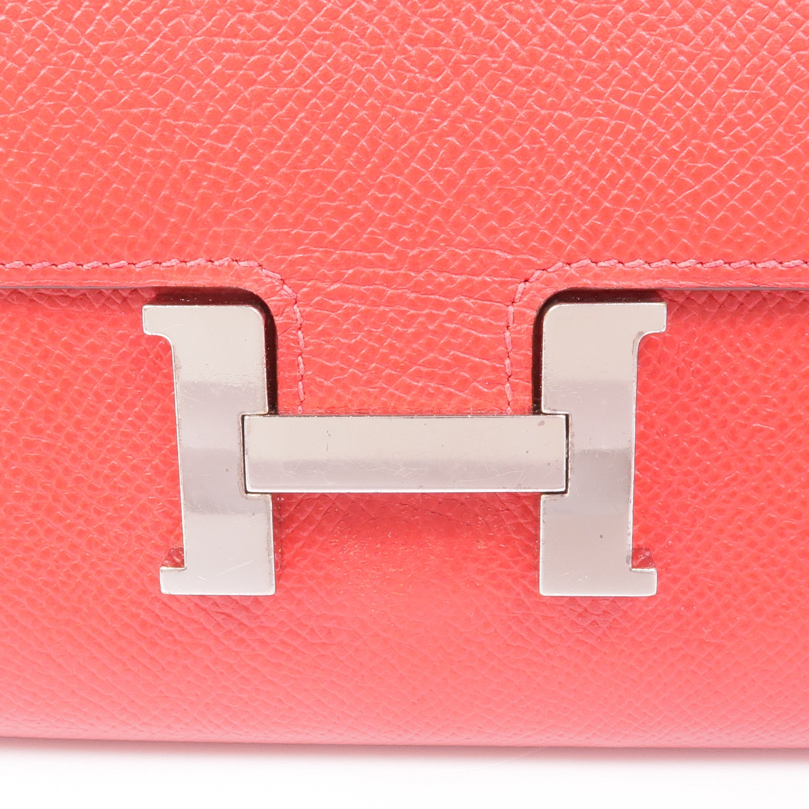 HERMES 【激減優惠】Epsom皮革Constance Wallet銀扣錢包Rouge Tomate