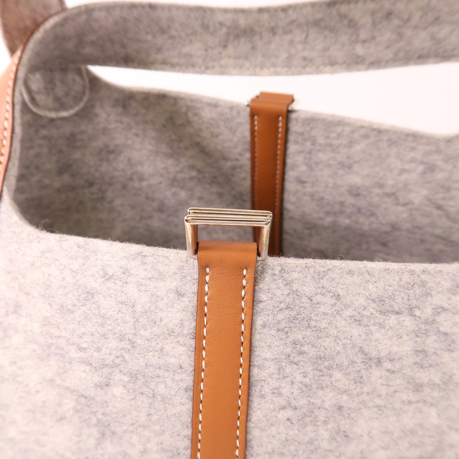 HERMES PHW Picotin MM Tote Bag Felt Gris Clair