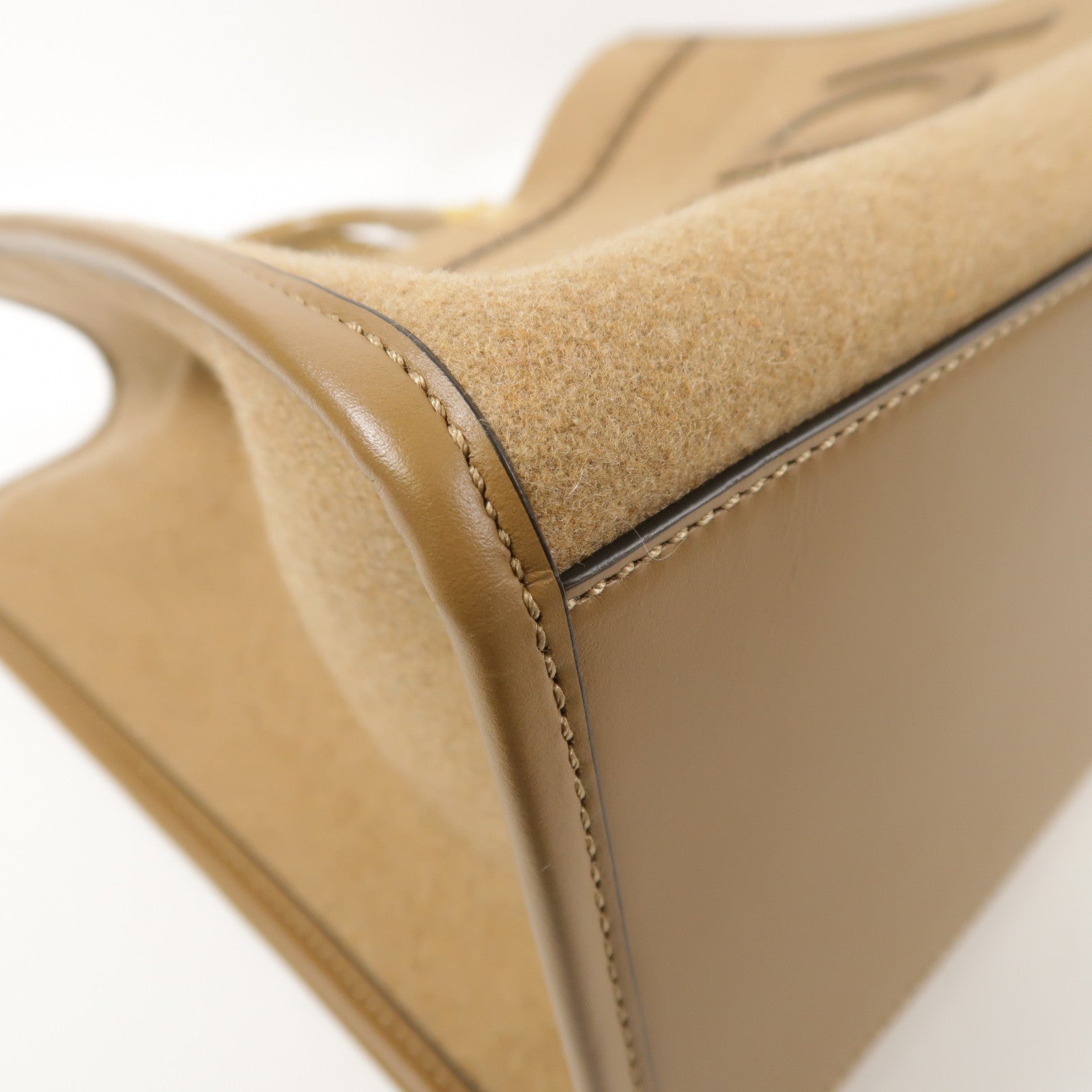 FENDI 羊毛/牛皮皮革Sunshine金扣手挽肩背兩用袋