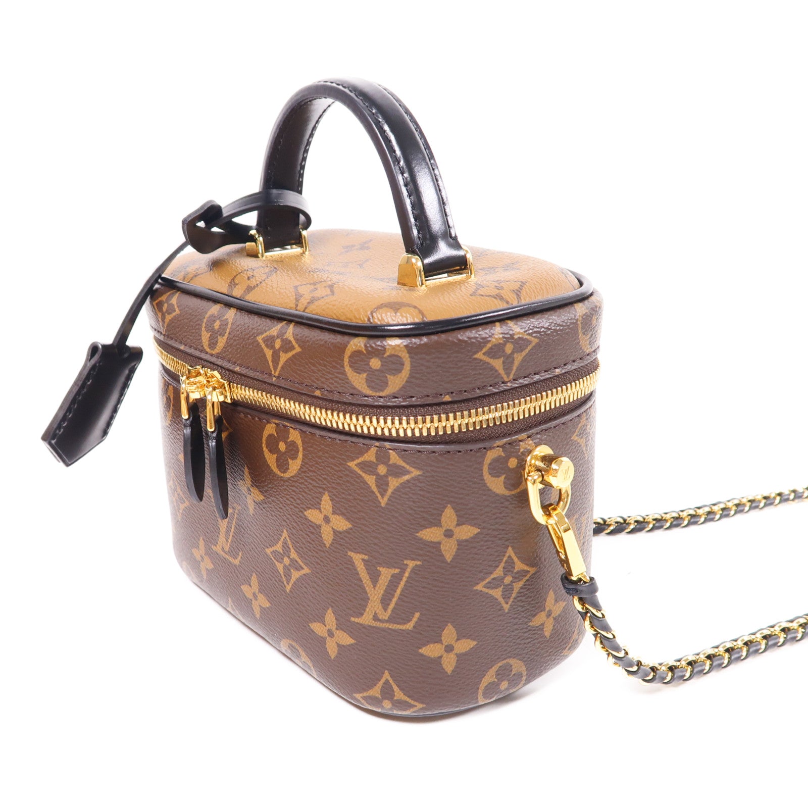 LOUIS VUITTON Monogram Reverse Vanity PM金扣手挽肩背兩用袋棕色