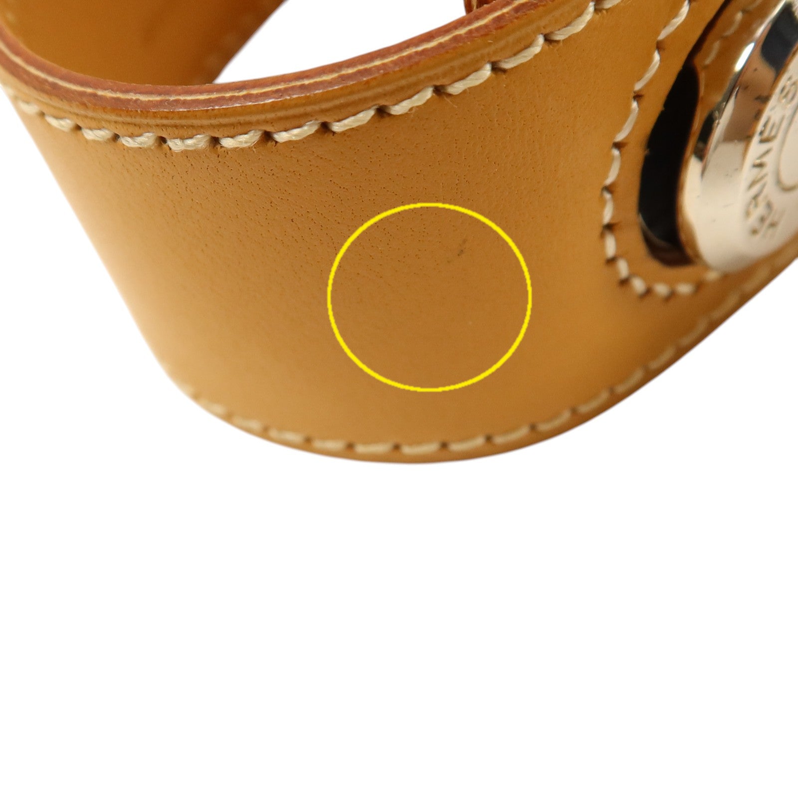 HERMES Barenia皮革Clou De Selle銀扣手鐲Natural Sable