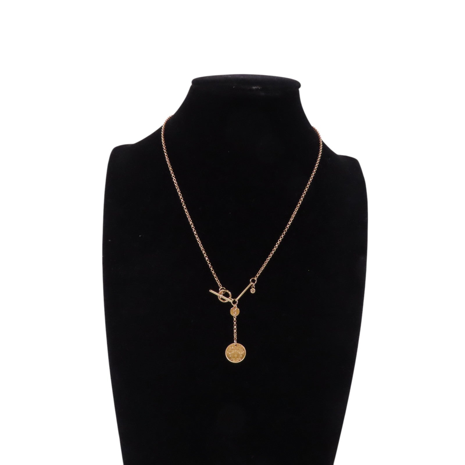 HERMES GHW Ex-Libris Small Diamond Pendent Necklace 18K Rose Gold